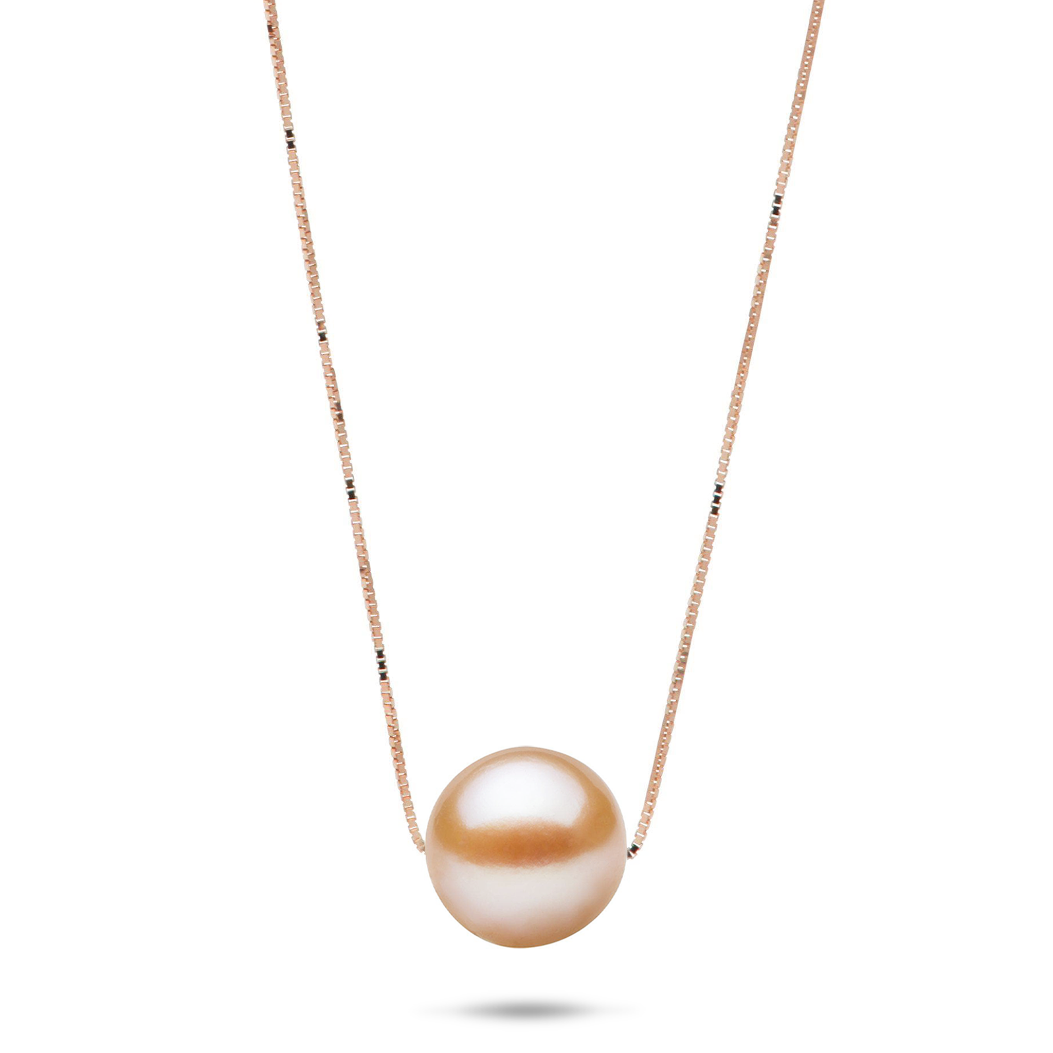 16-18" Adjustable Peach Freshwater Pearl Necklace in Rose Gold - 9-10mm