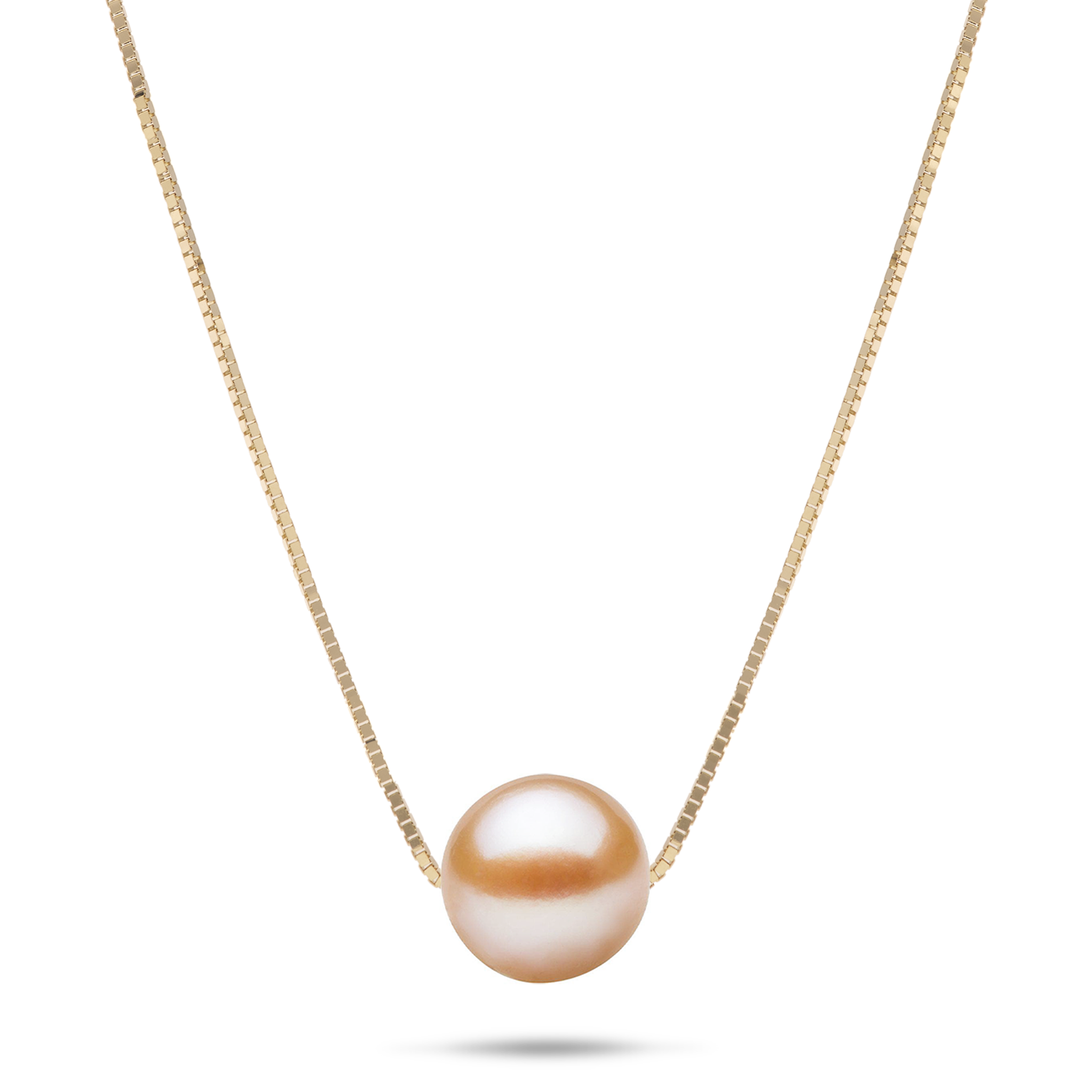 16-18" Adjustable Freshwater Peach Pearl Necklace in Gold - 9-10mm