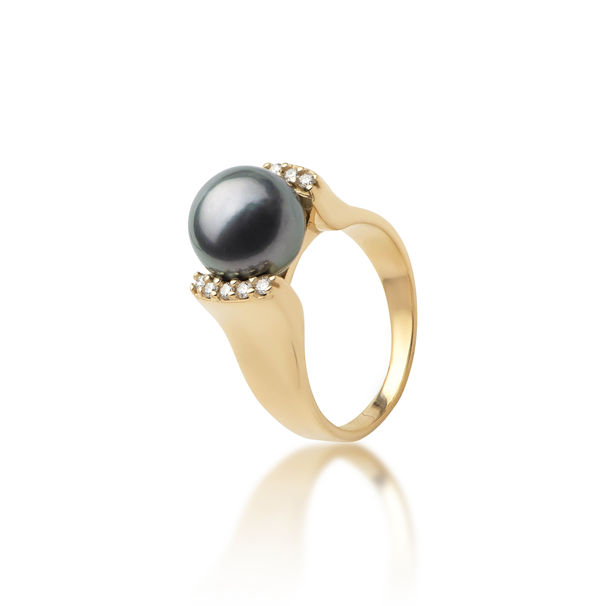 Tahitian Black Pearl Ring in Gold with Diamonds - 9-10mm