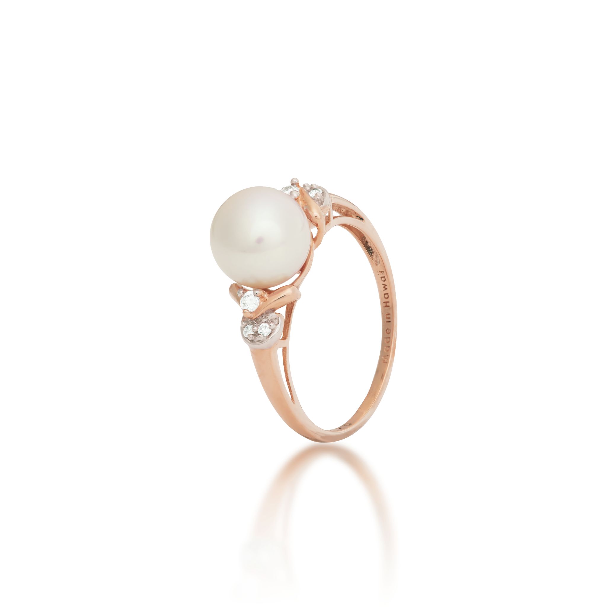 Freshwater White Pearl Ring in Rose Gold with Diamonds - 8-9mm