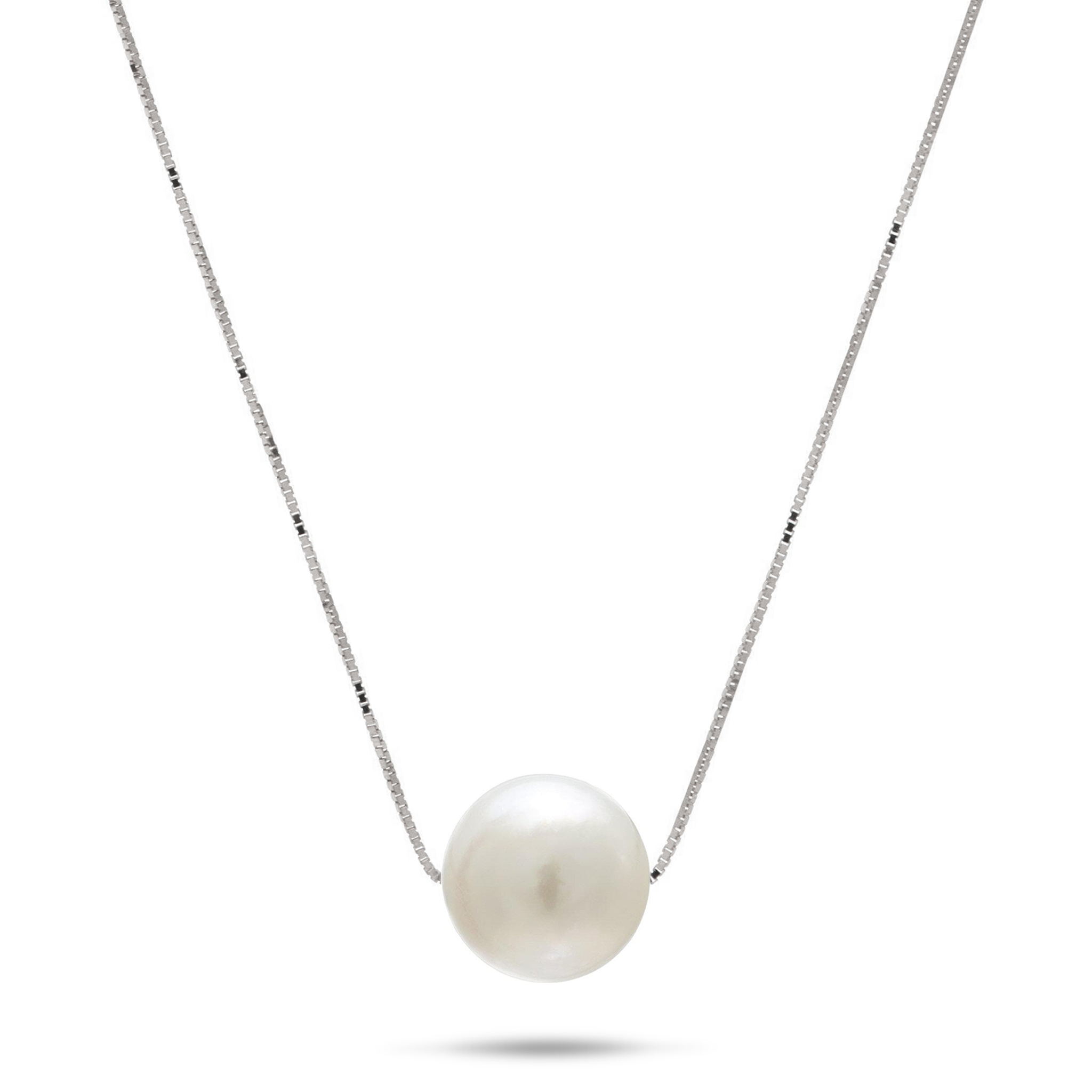 16-18" Adjustable South Sea White Pearl Necklace in White Gold - 9-10mm