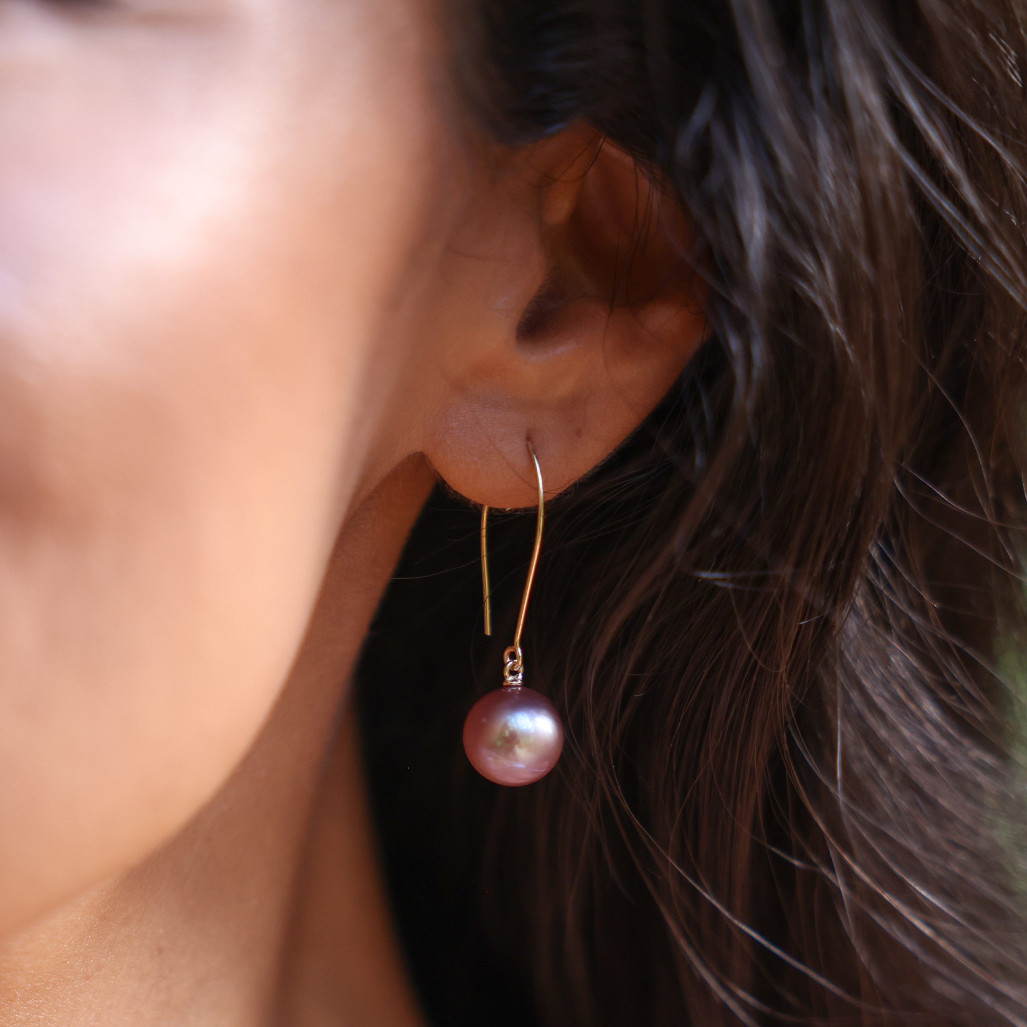 Ultraviolet Freshwater Pearl Hook Earrings in Gold - 10-11mm