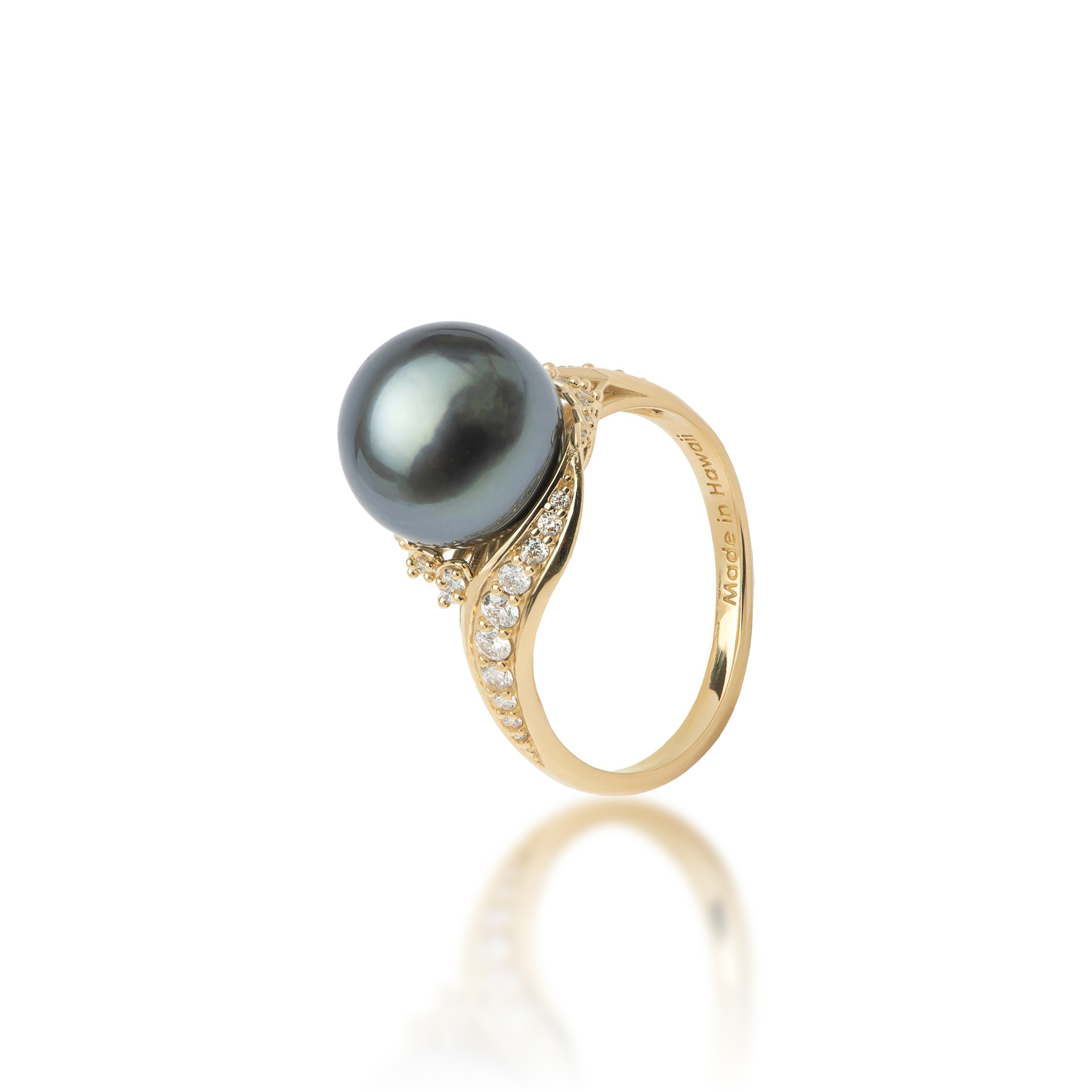 Tahitian Black Pearl Ring in Gold with Diamonds - 10-11mm