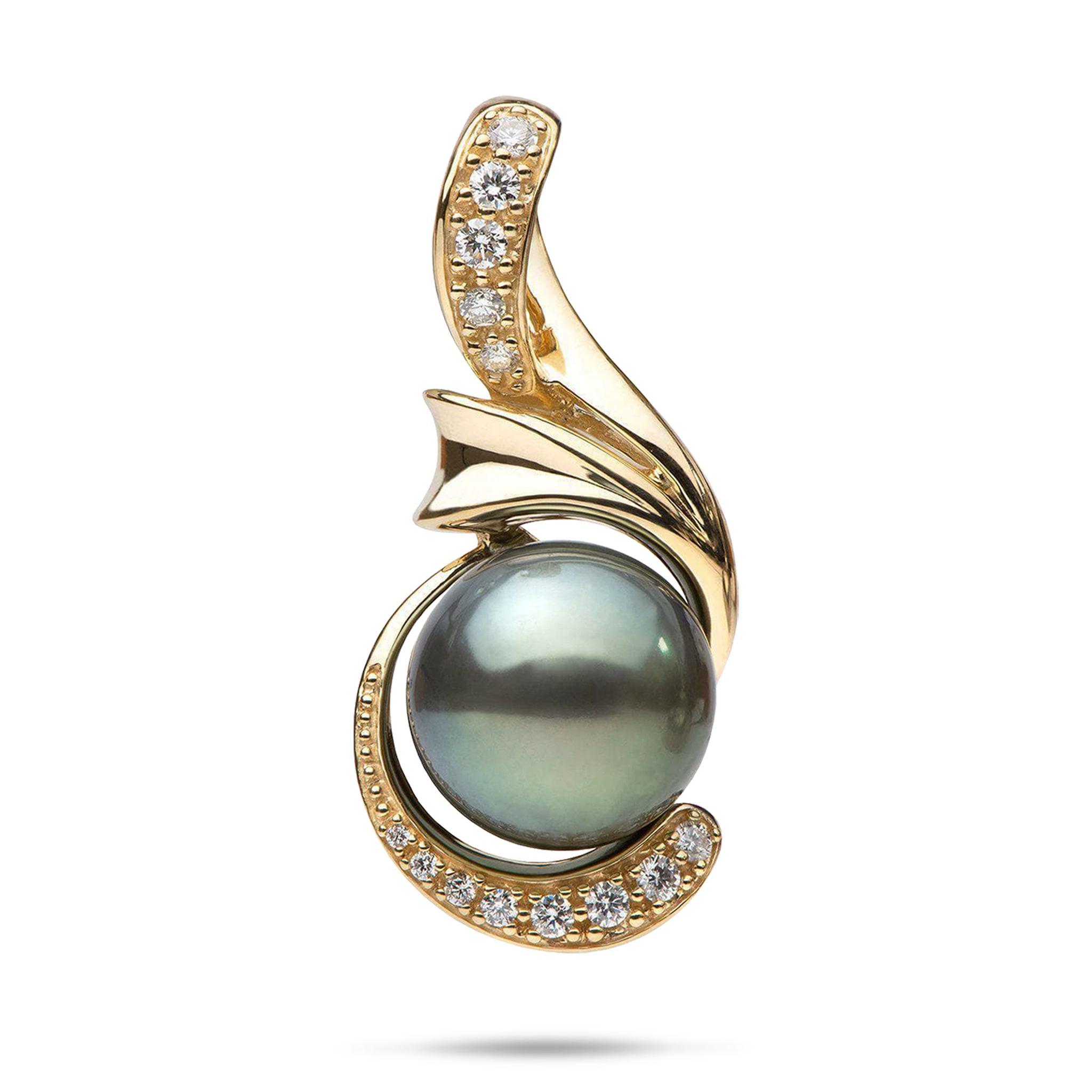 Tahitian Black Pearl Pendant in Gold with Diamonds - 14-15mm
