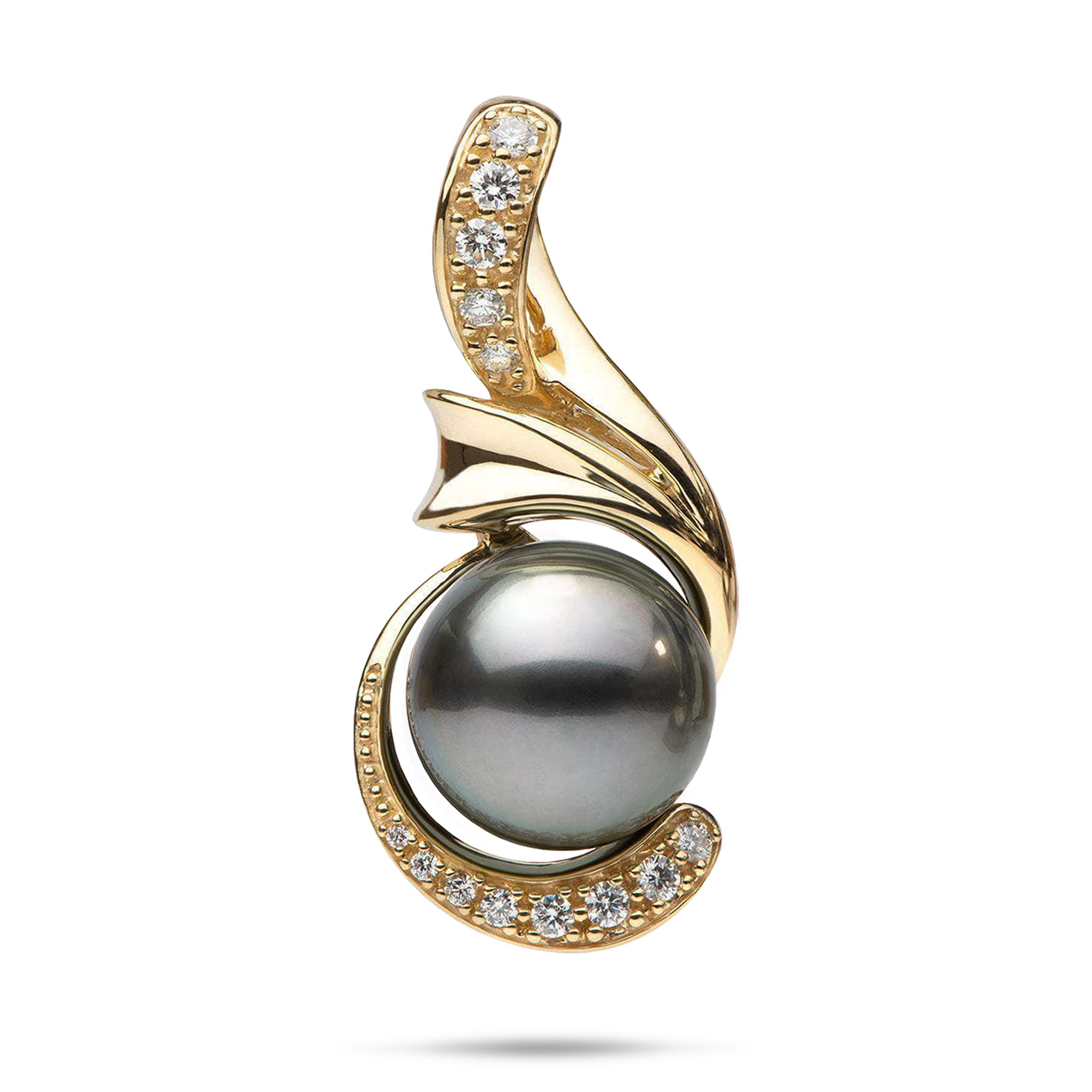 Tahitian Black Pearl Pendant in Gold with Diamonds - 14-15mm