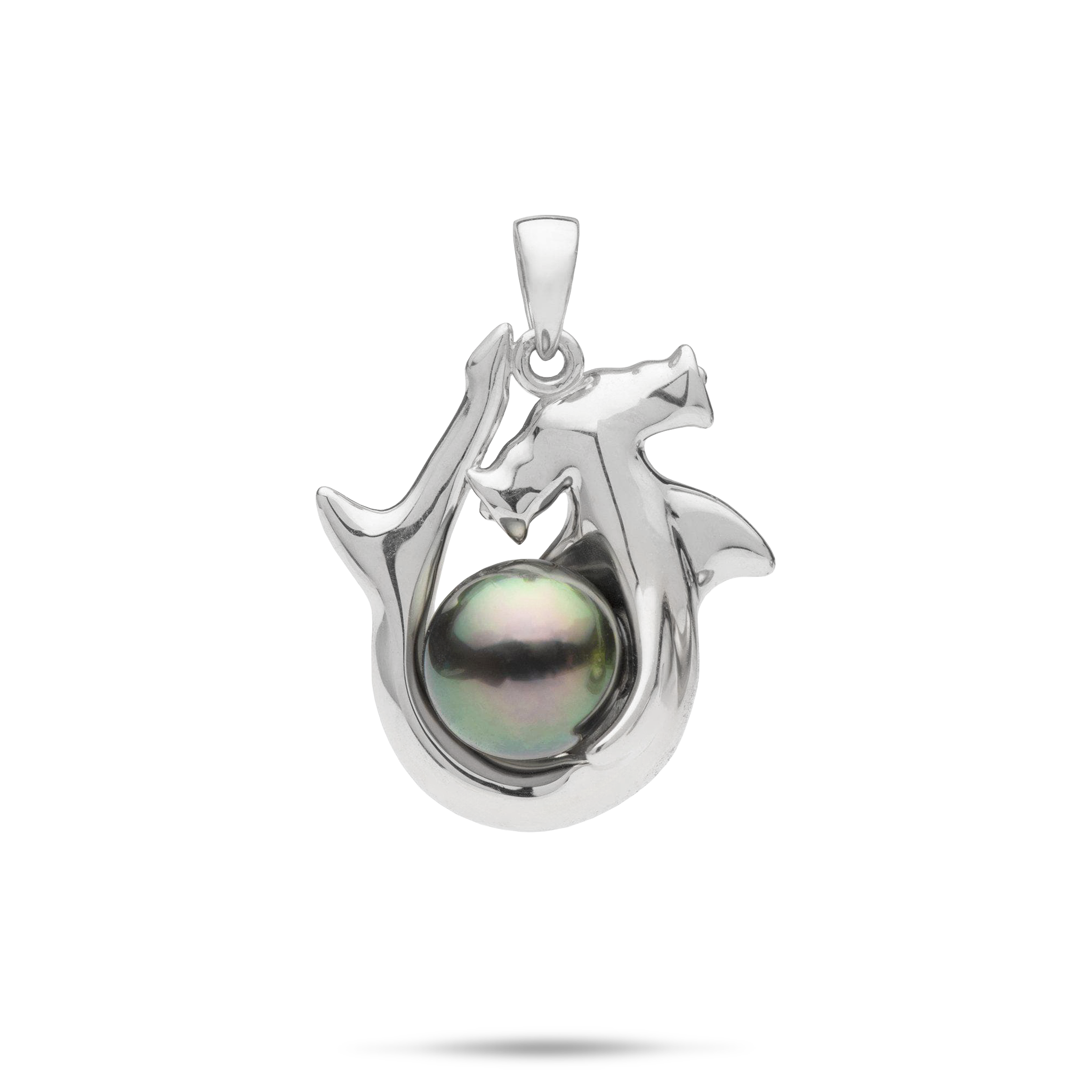 Tahitian Black Pearl Hammerhead Shark Pendant in White Gold - 9-10mm