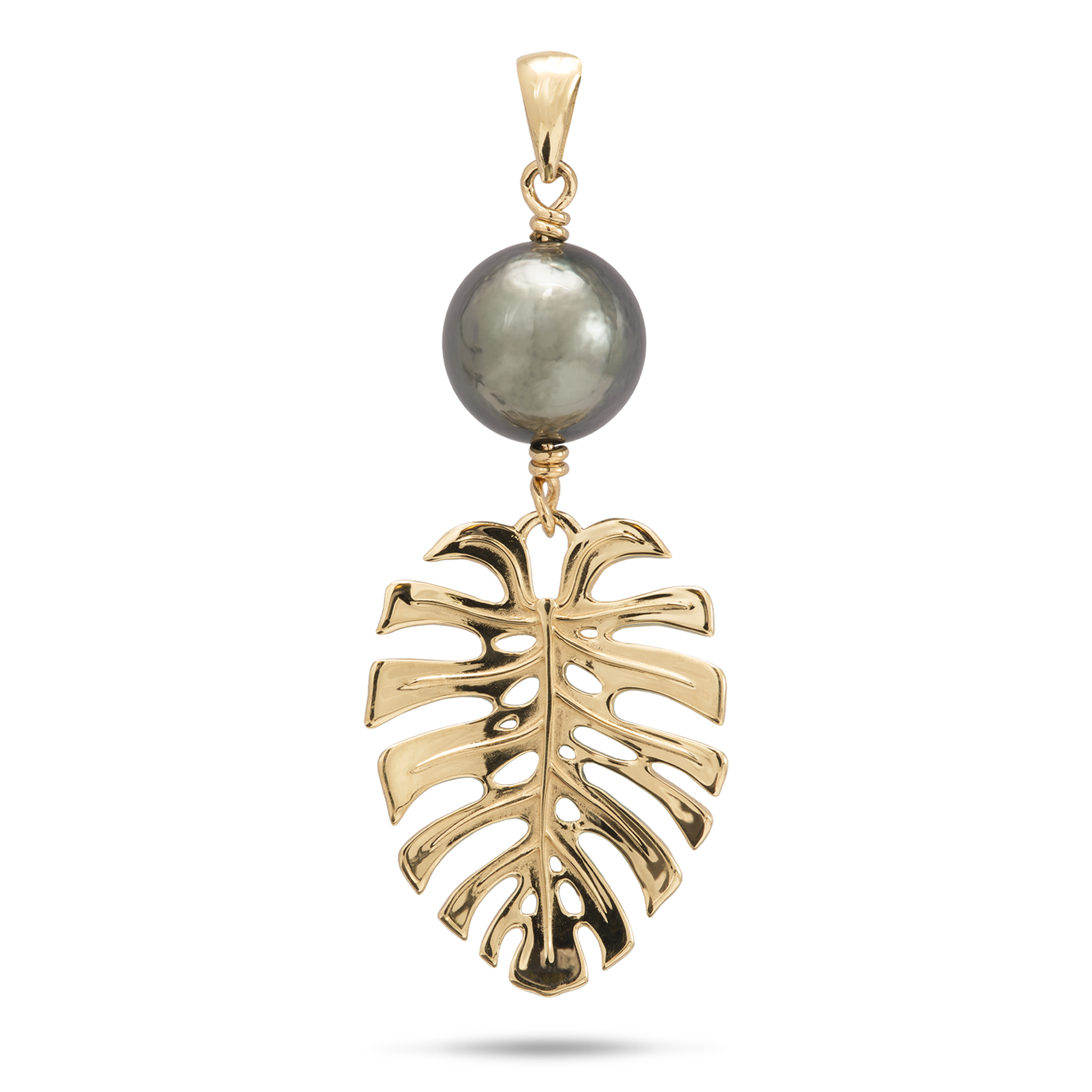 Monstera Tahitian Black Pearl Pendant in Gold - 23mm