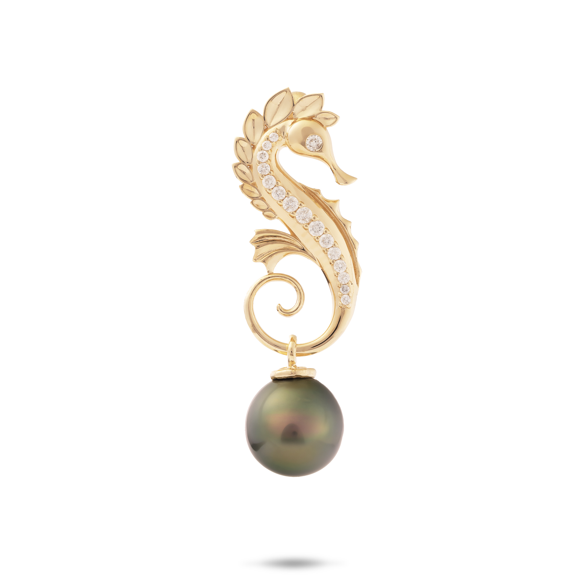 Ocean Dance Seahorse Tahitian Black Pearl Pendant in Gold with Diamonds - 9-10mm