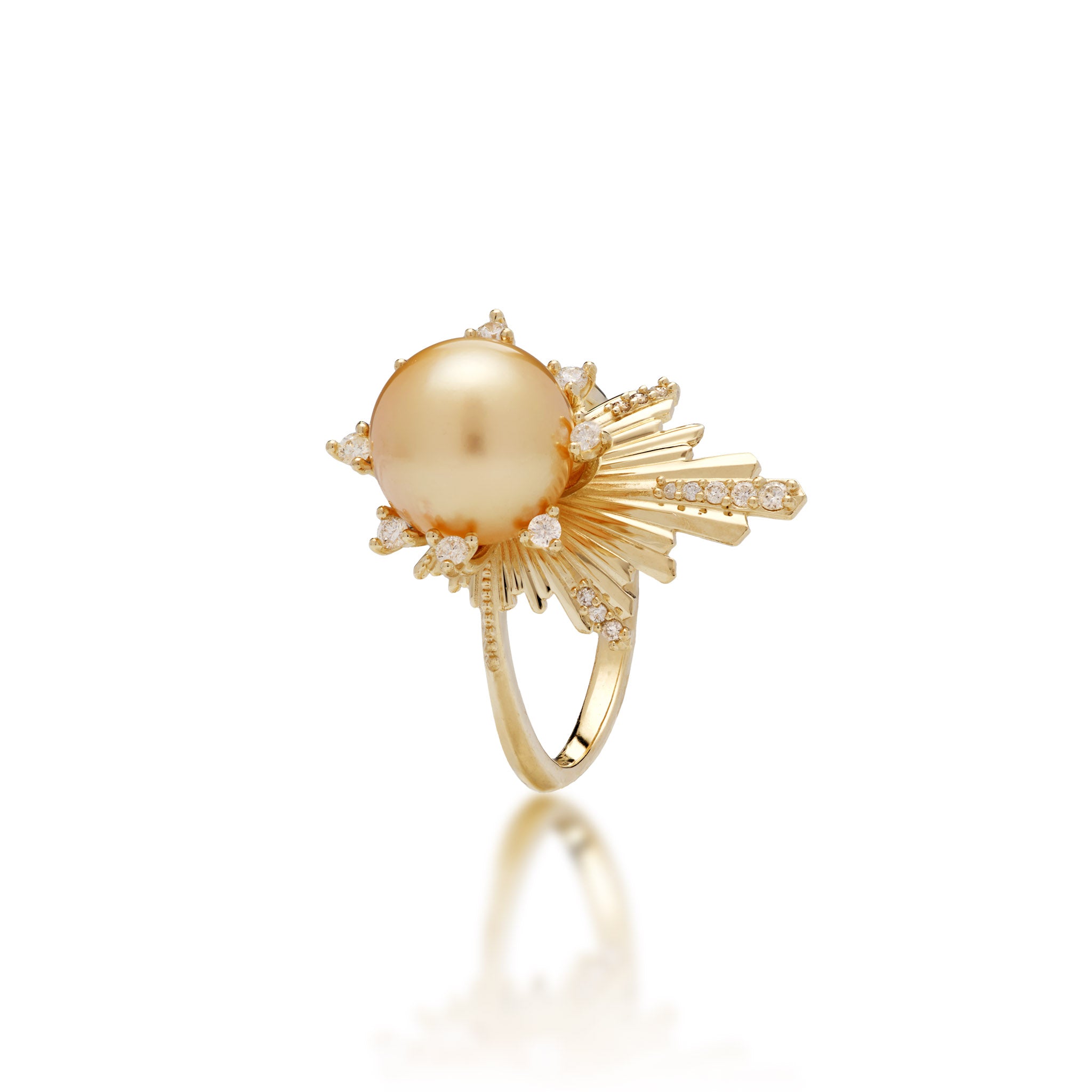 Hawaiian Sunrise South Sea Gold Pearl Ring in Yellow Gold & Diamonds
