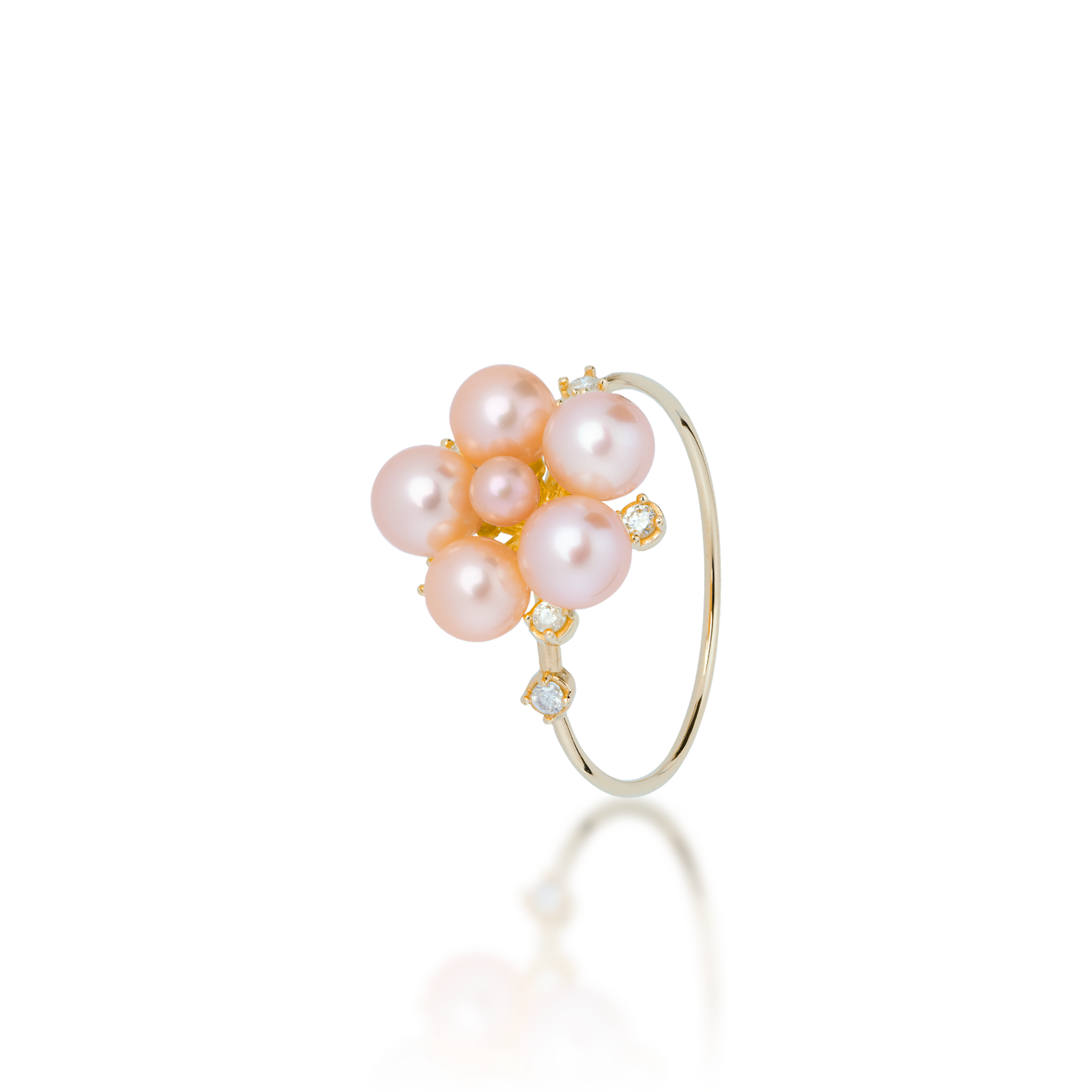 Tiny Bubbles Peach Freshwater Pearl Ring in Gold with Diamonds