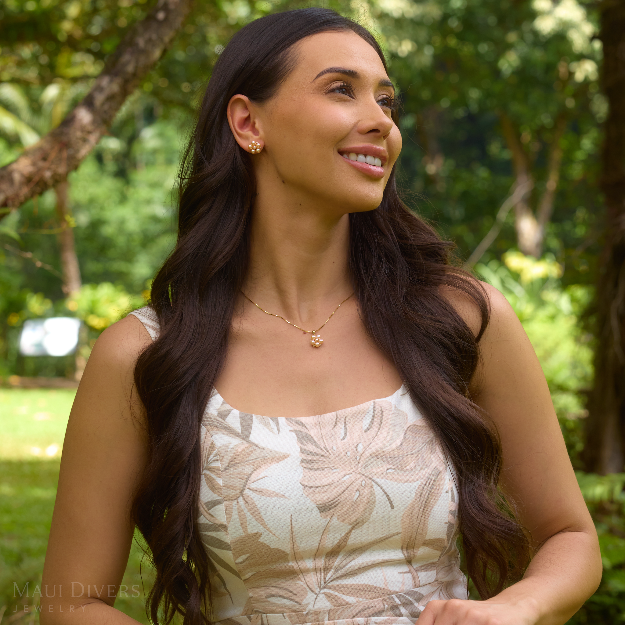 Tiny Bubbles Peach Freshwater Pearl Earrings in Gold with Diamonds