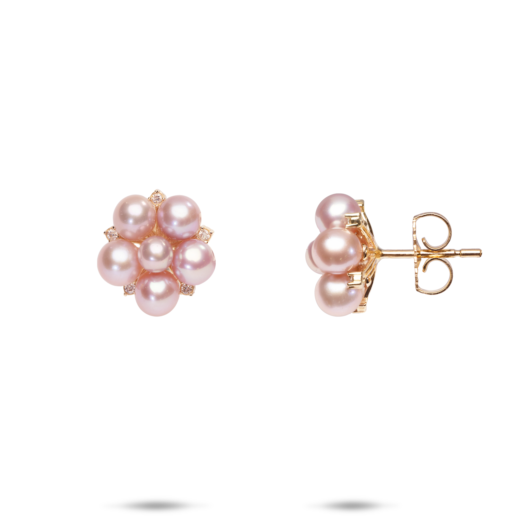 Tiny Bubbles Lavender Freshwater Pearl Earrings in Gold with Diamonds
