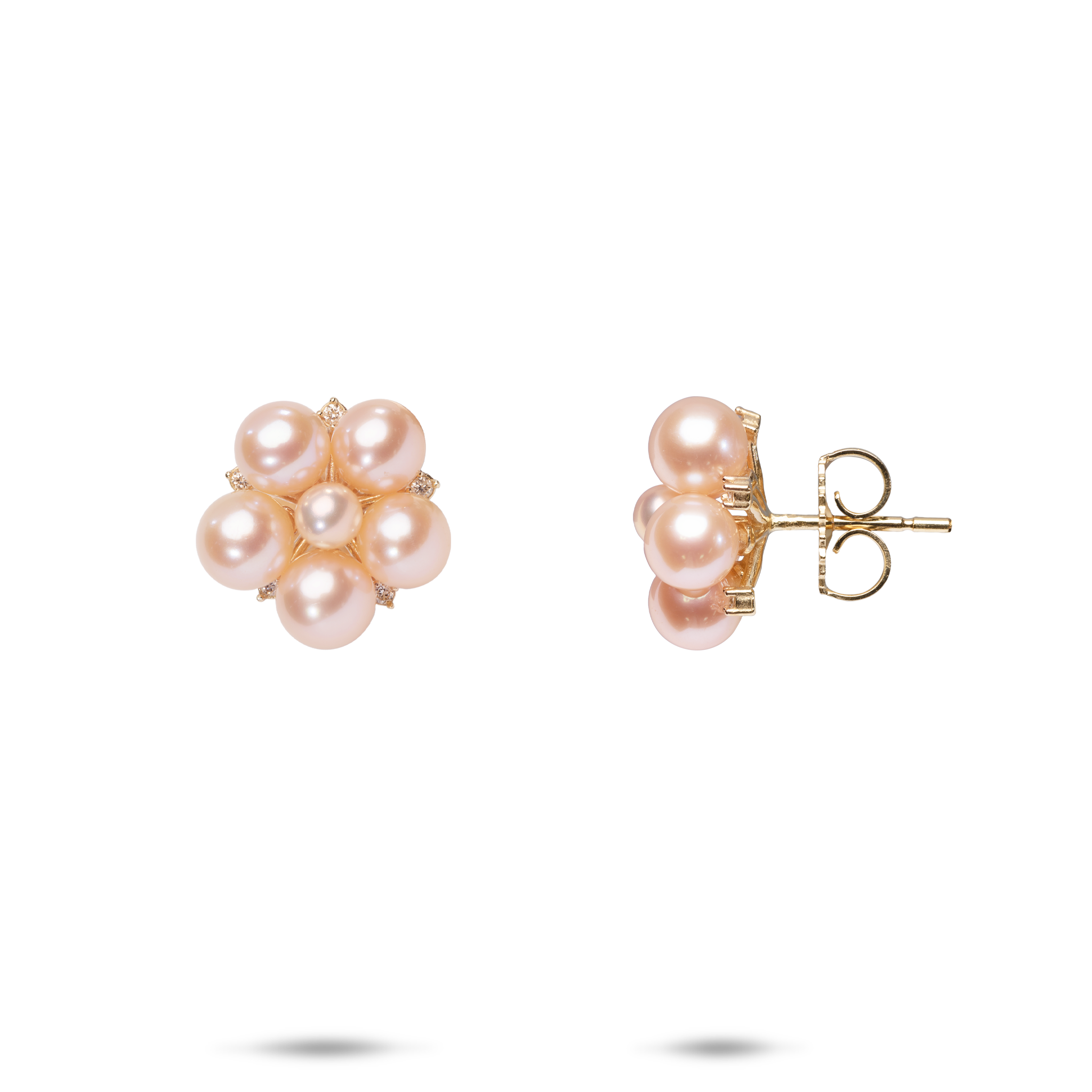 Tiny Bubbles Peach Freshwater Pearl Earrings in Gold with Diamonds
