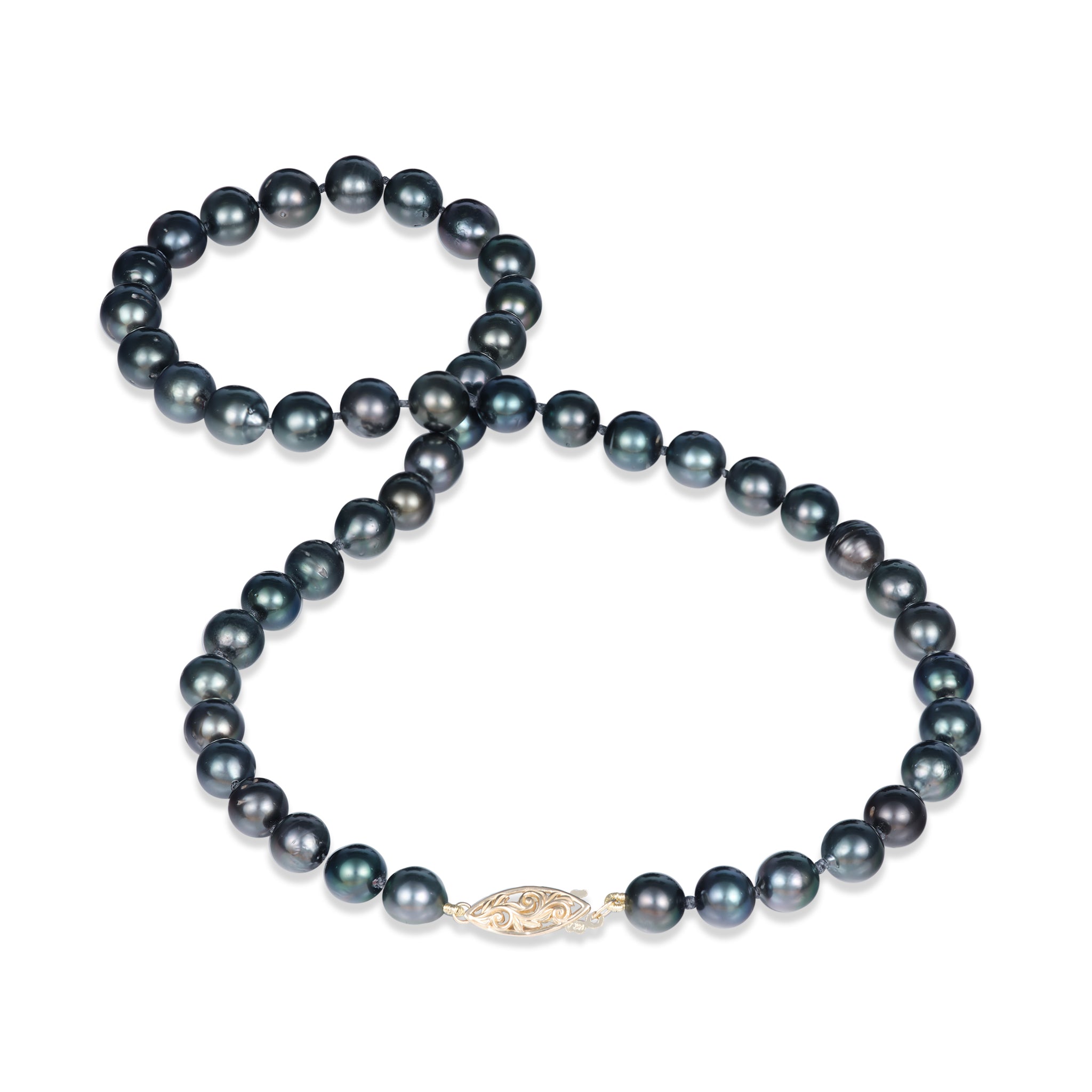 18-20" Tahitian Black Pearl Strand with Gold Clasp - 8-10mm