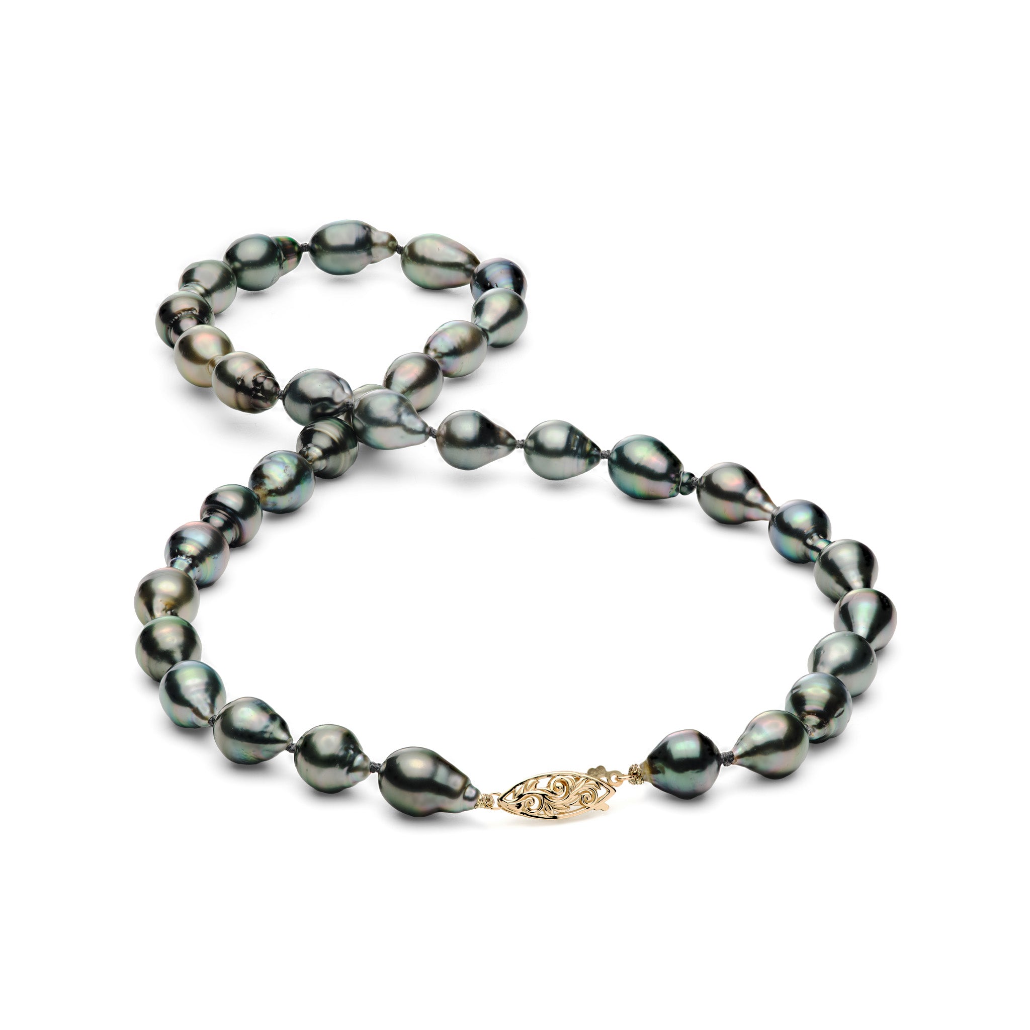 18-20" 8-10mm Tahitian Black Pearl Strand with 14k Yellow Gold Clasp