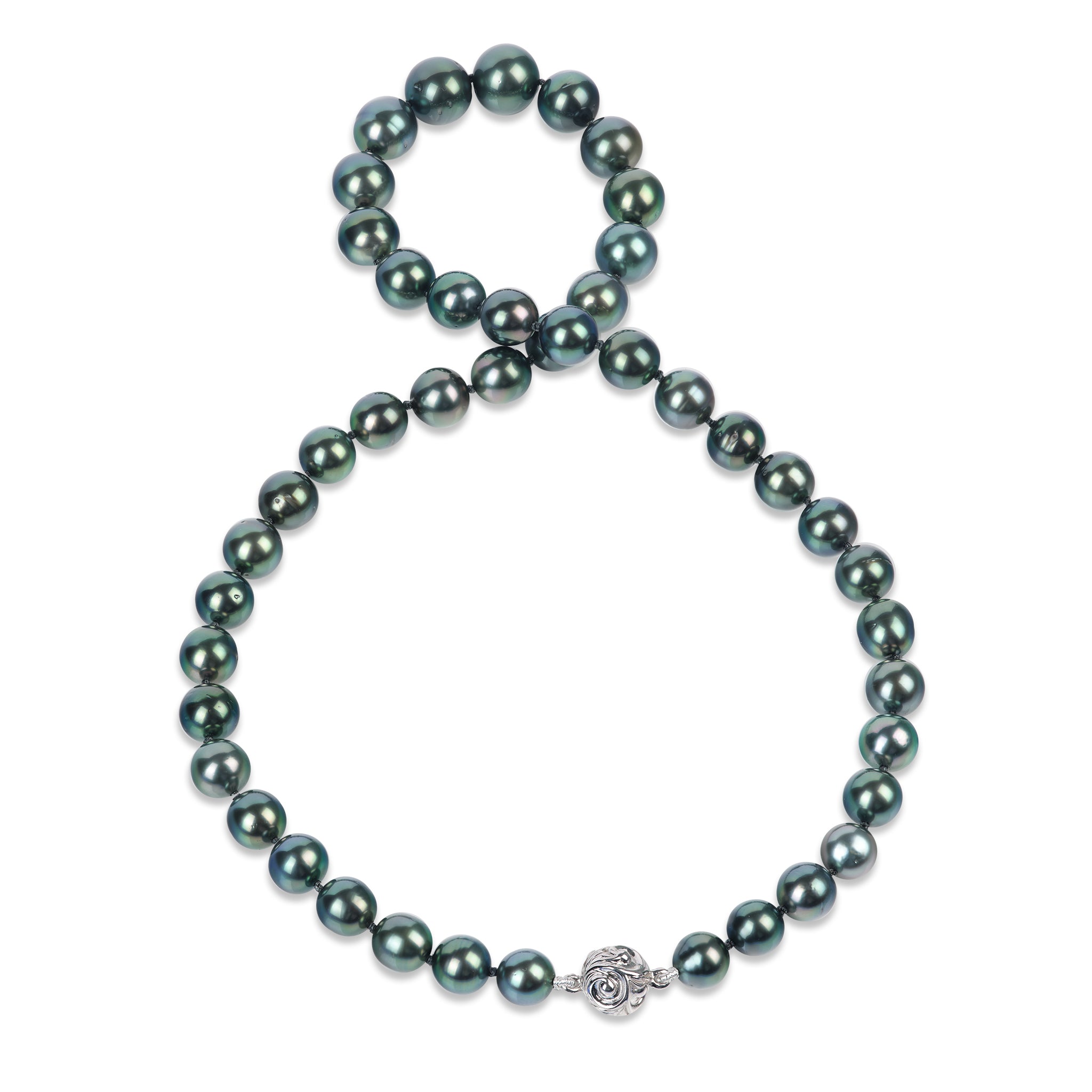 1819" Rikitea Tahitian Black Pearl Strand White Gold Clasp