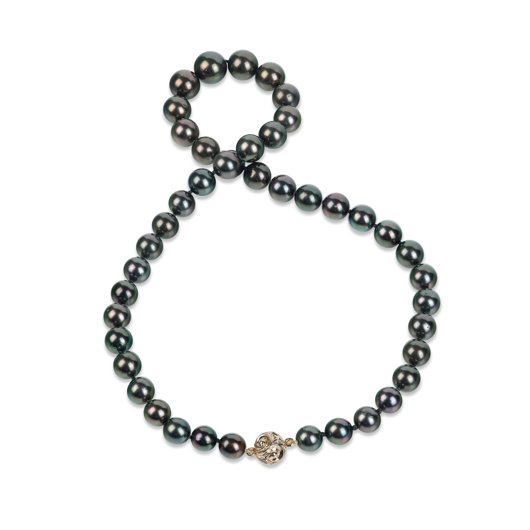 18-20" Tahitian Black Pearl Strand with Magnetic Gold Clasp - 8-12mm