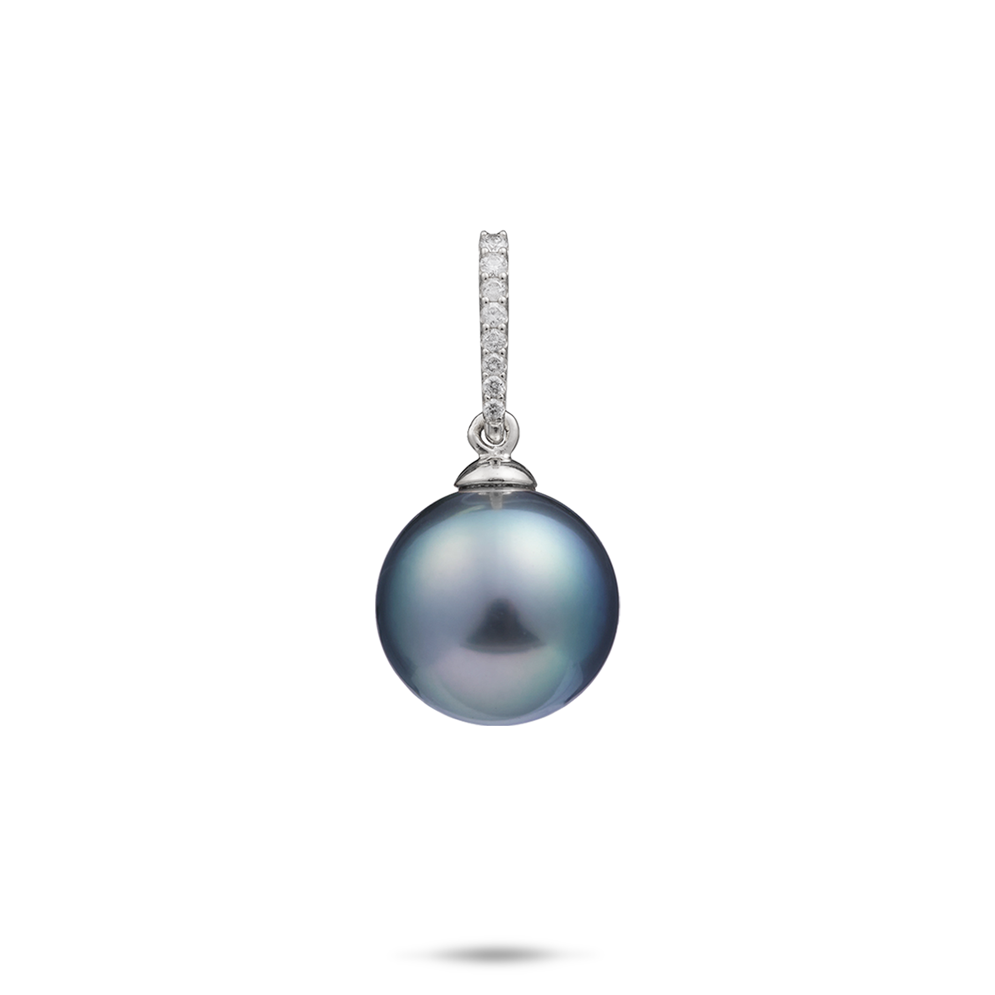 Tahitian Black Pearl Pendant in White Gold with Diamonds - 12-14mm