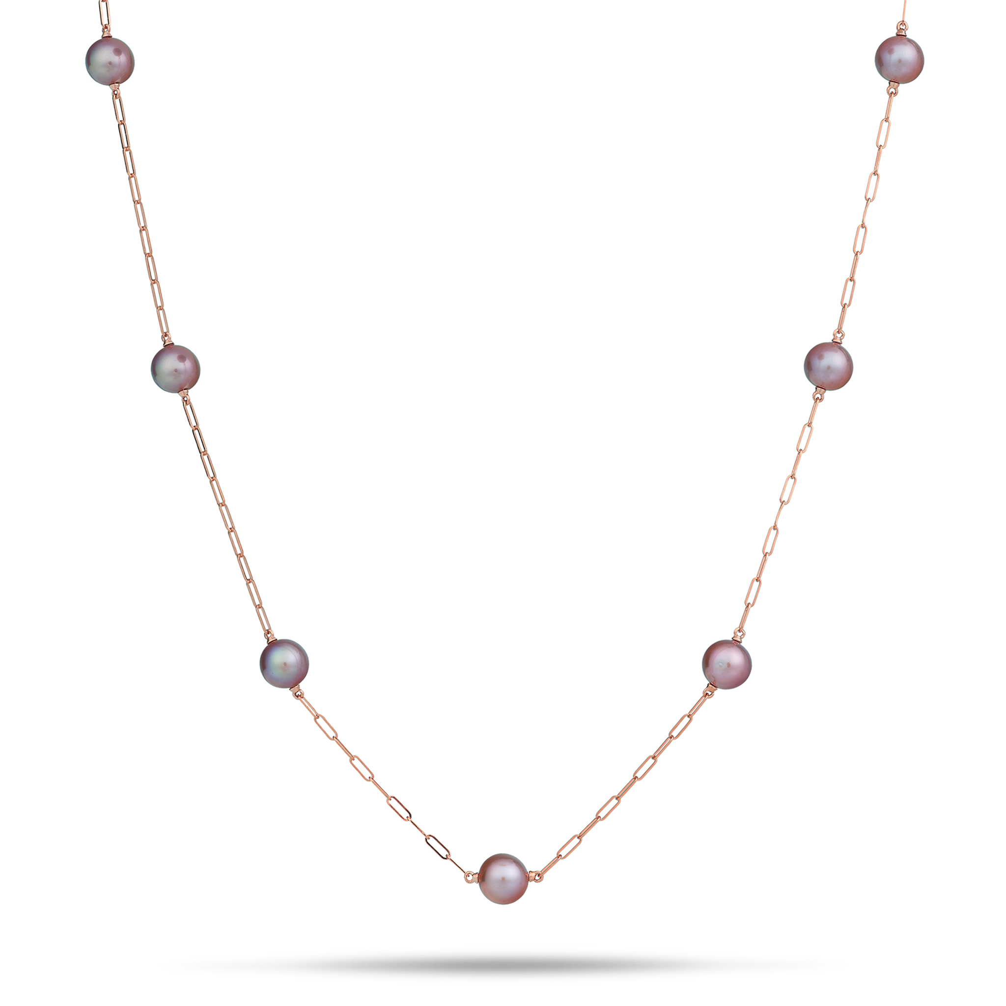 Adjustable 24" Ultraviolet Freshwater Pearl Paperclip Chain Necklace in Rose Gold