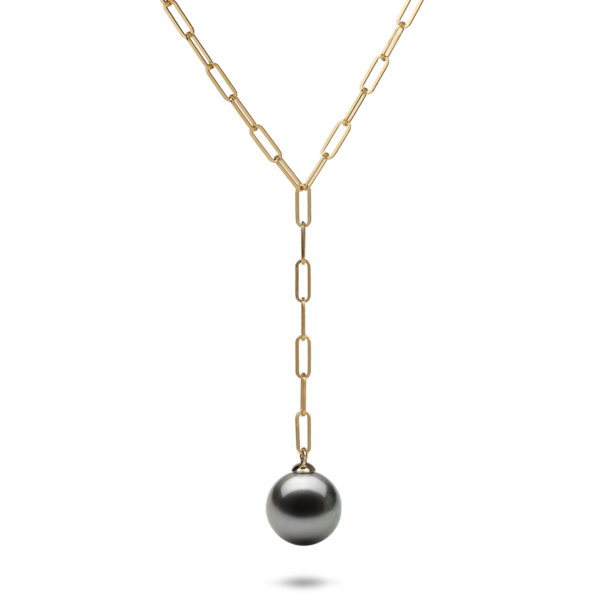 18" Tahitian Black Pearl Y Necklace in Gold - 12-14mm