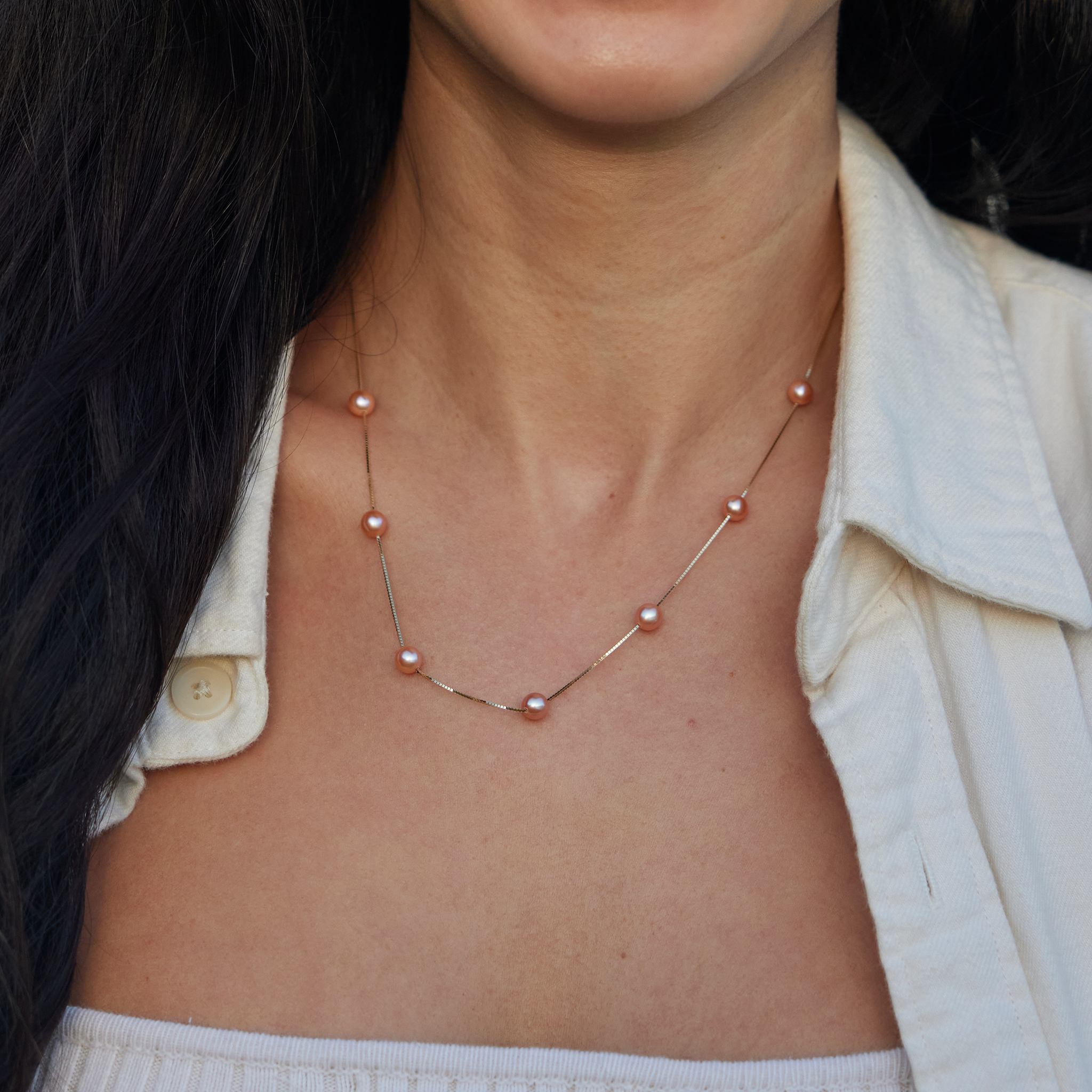 18" Freshwater Pearl Necklace in Gold - 5-6mm