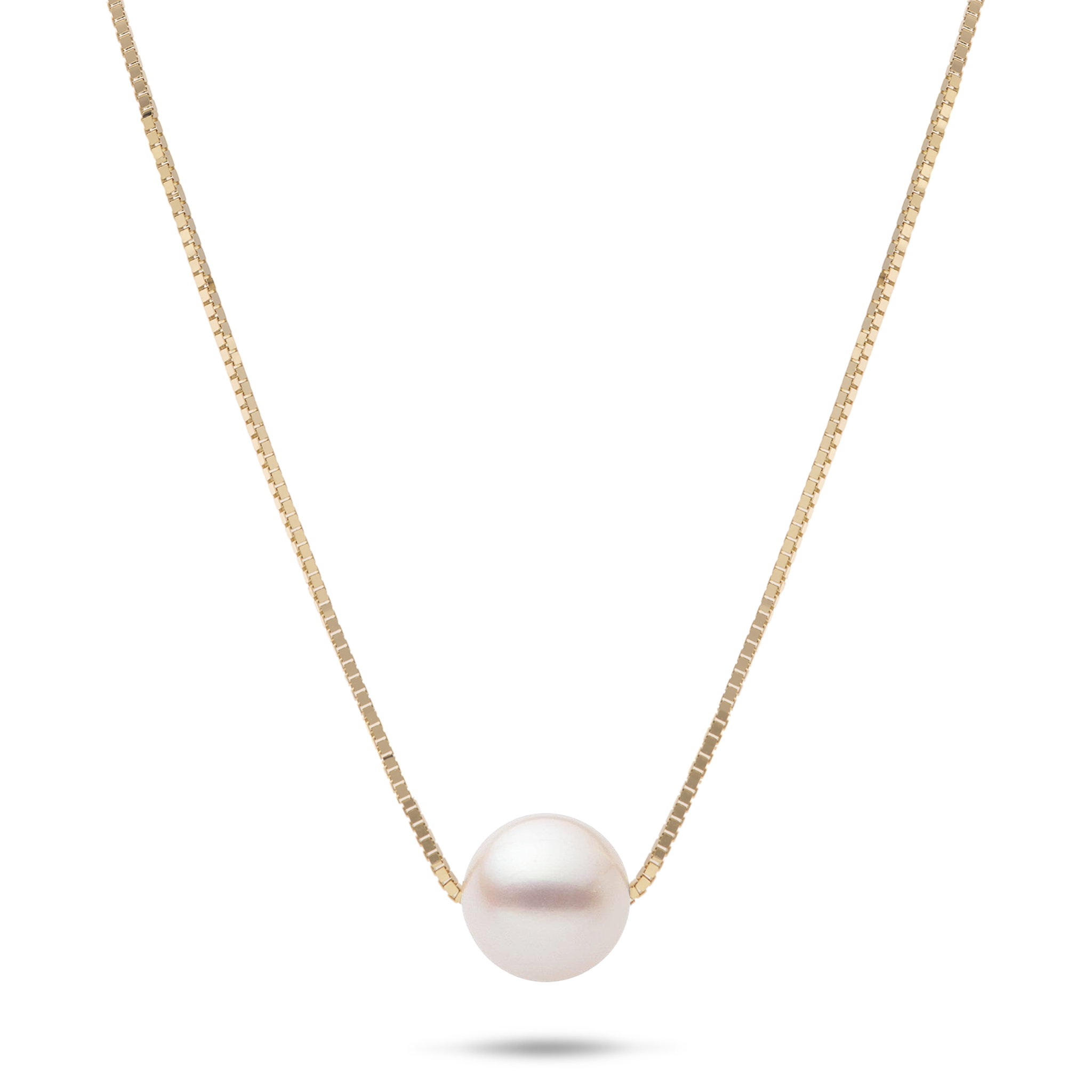 16-18" Adjustable Akoya White Pearl Necklace in Gold - 8mm