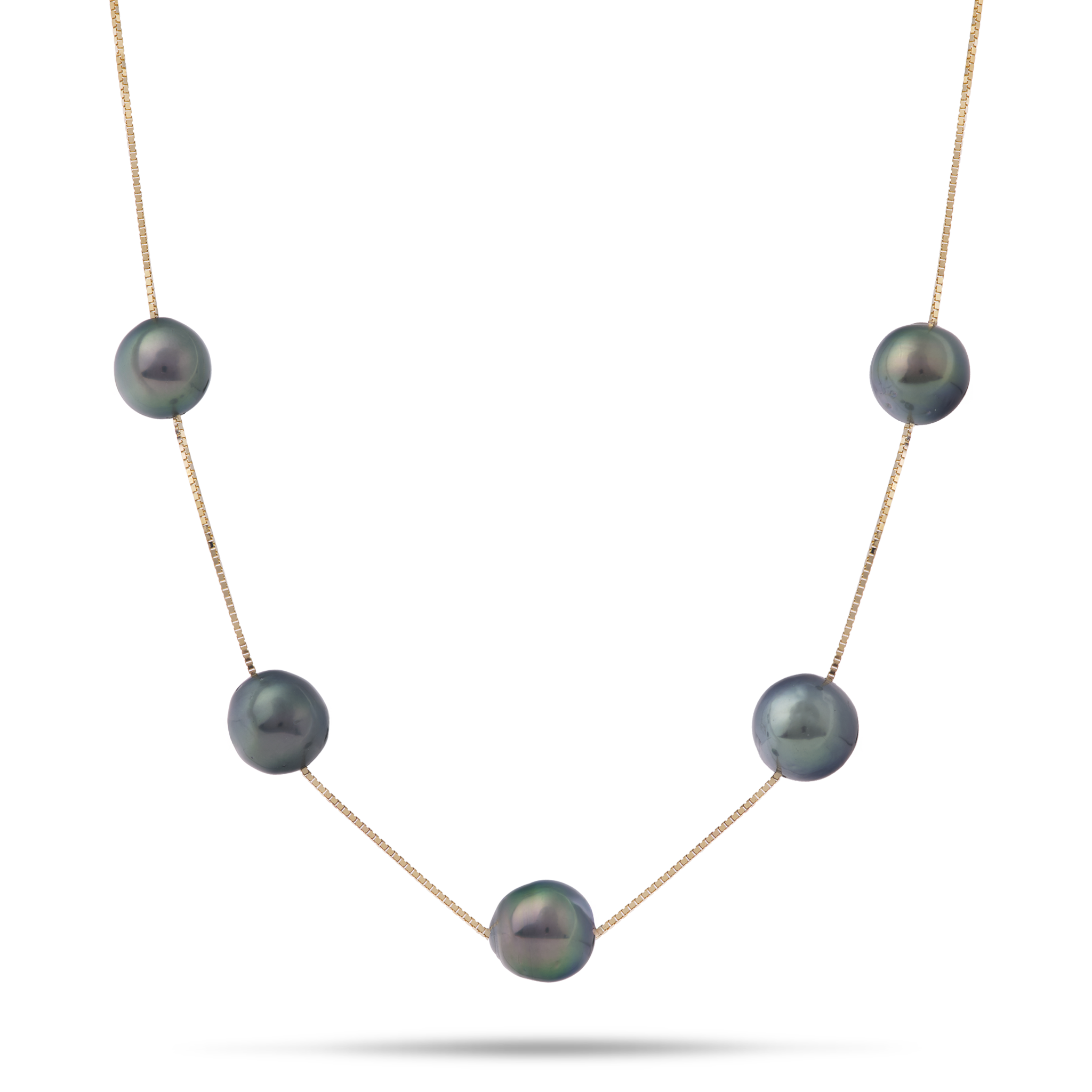 18" Tahitian Black Pearl Necklace in Gold - 9-10mm