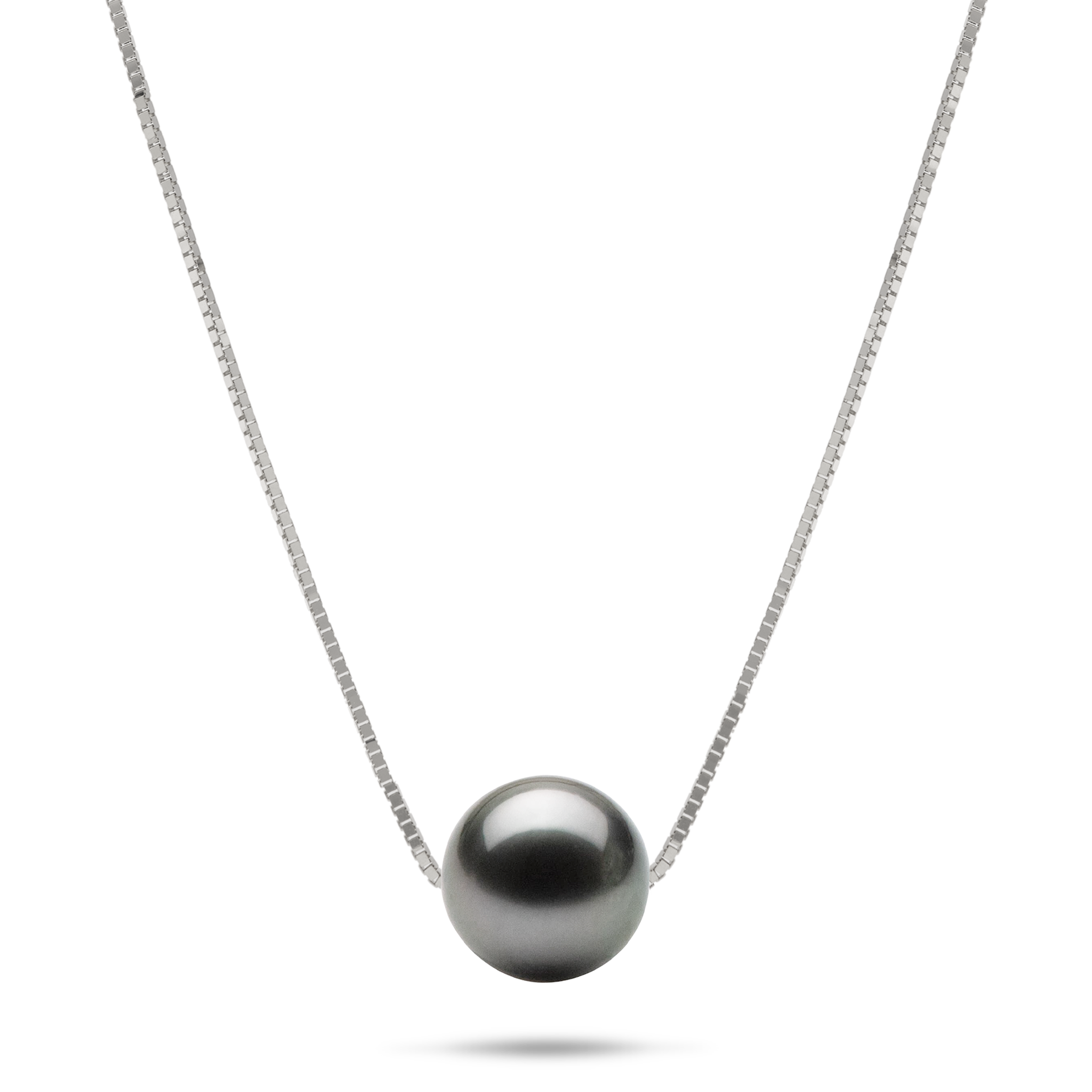 16-18" Adjustable Tahitian Black Pearl Necklace in White Gold - 9-10mm