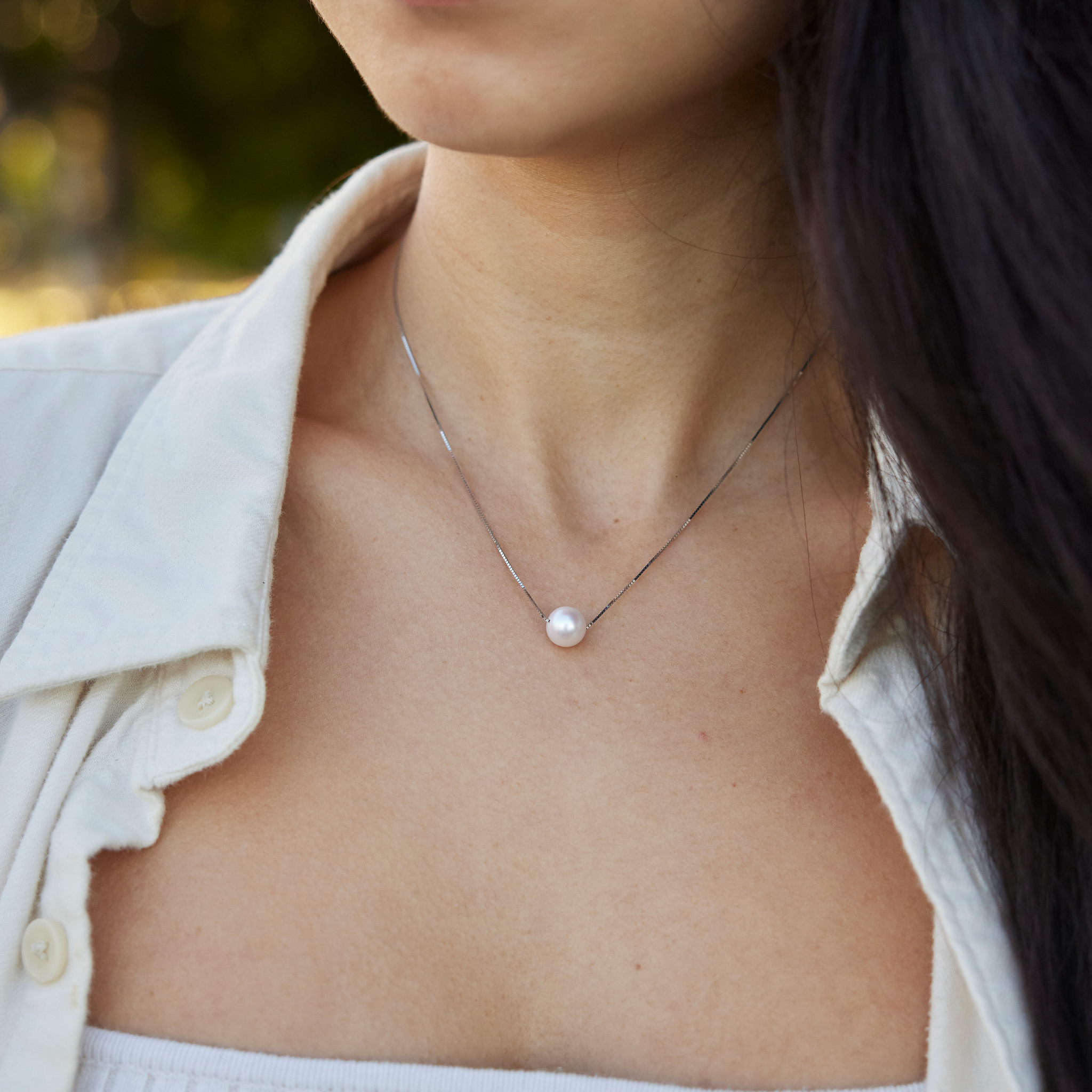 16-18" Adjustable Akoya White Pearl Necklace in White Gold - 8.5-9mm