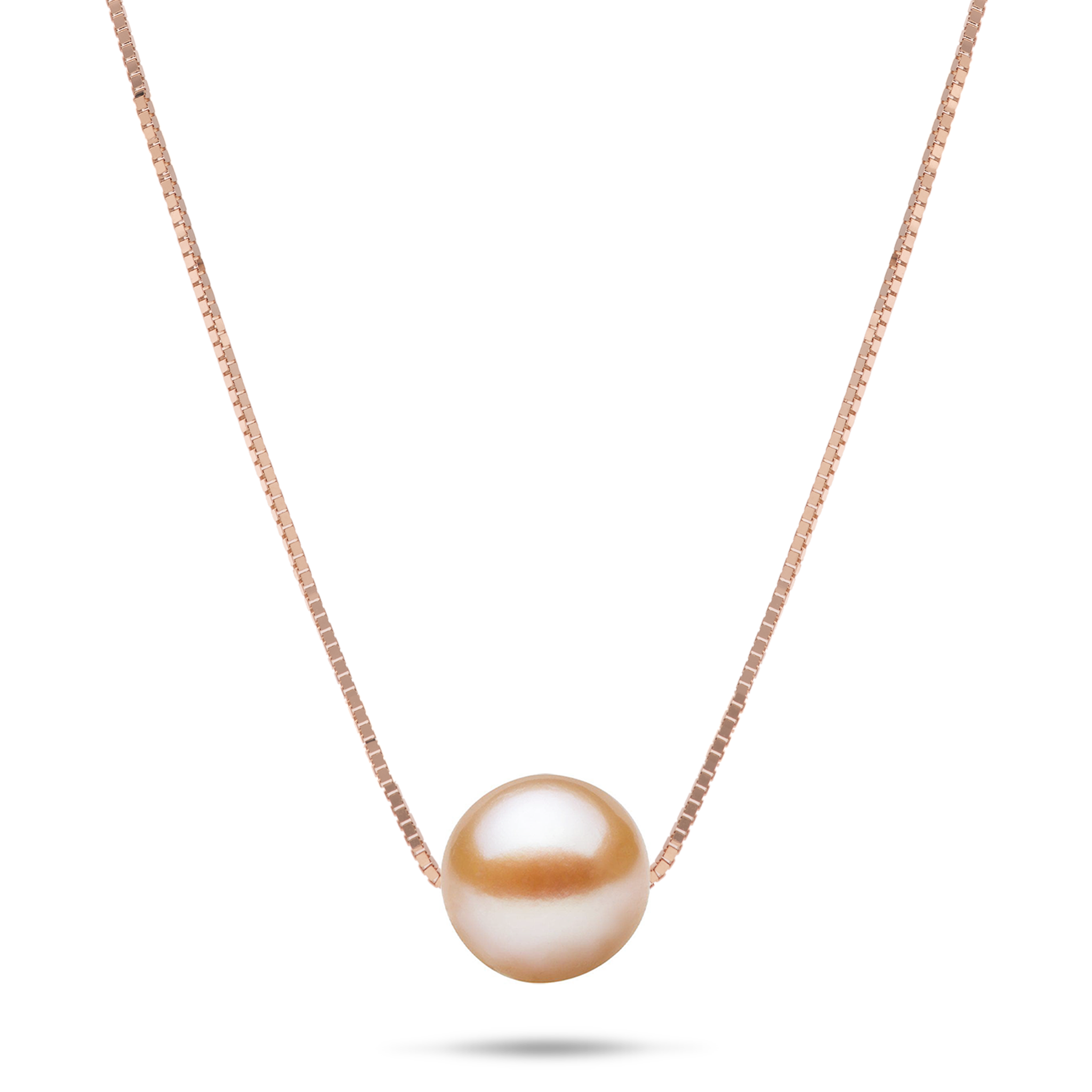 16-18" Adjustable Freshwater Peach Pearl Necklace in Rose Gold - 9-10mm