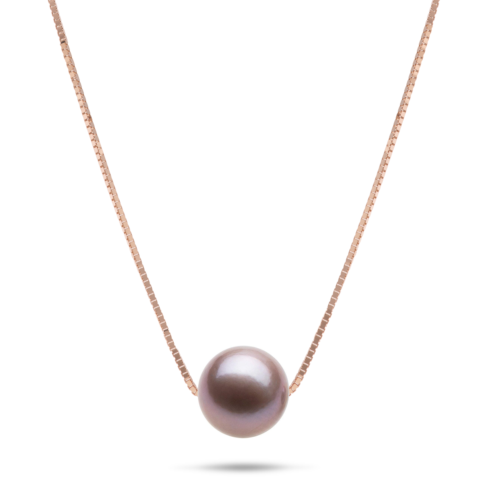 16-18" Adjustable Freshwater Lilac Pearl Necklace in Rose Gold - 9-10mm