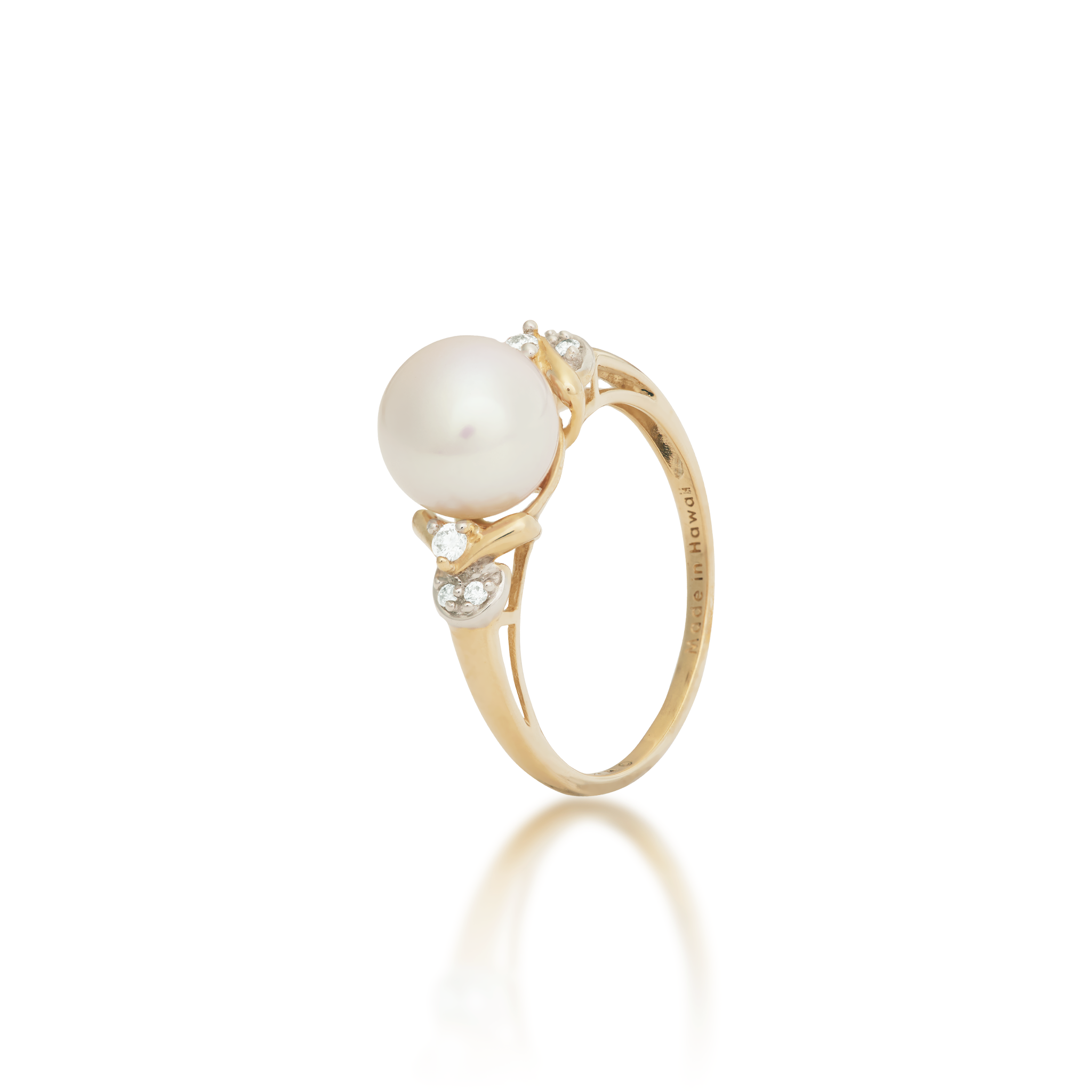 Freshwater White Pearl Ring in Gold with Diamonds - 8-9mm