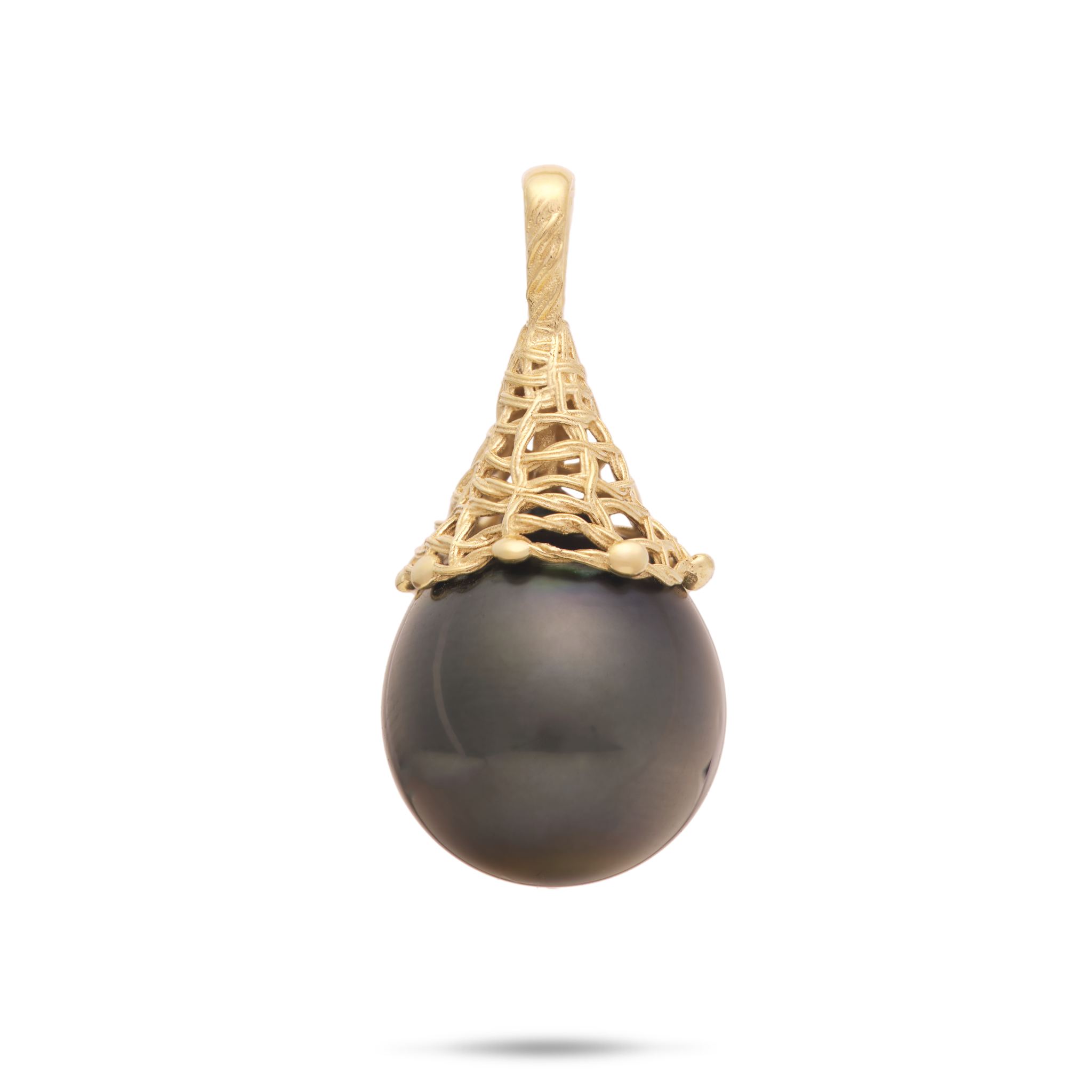 Fish Net Tahitian Black Pearl Pendant in Gold - 14-17mm