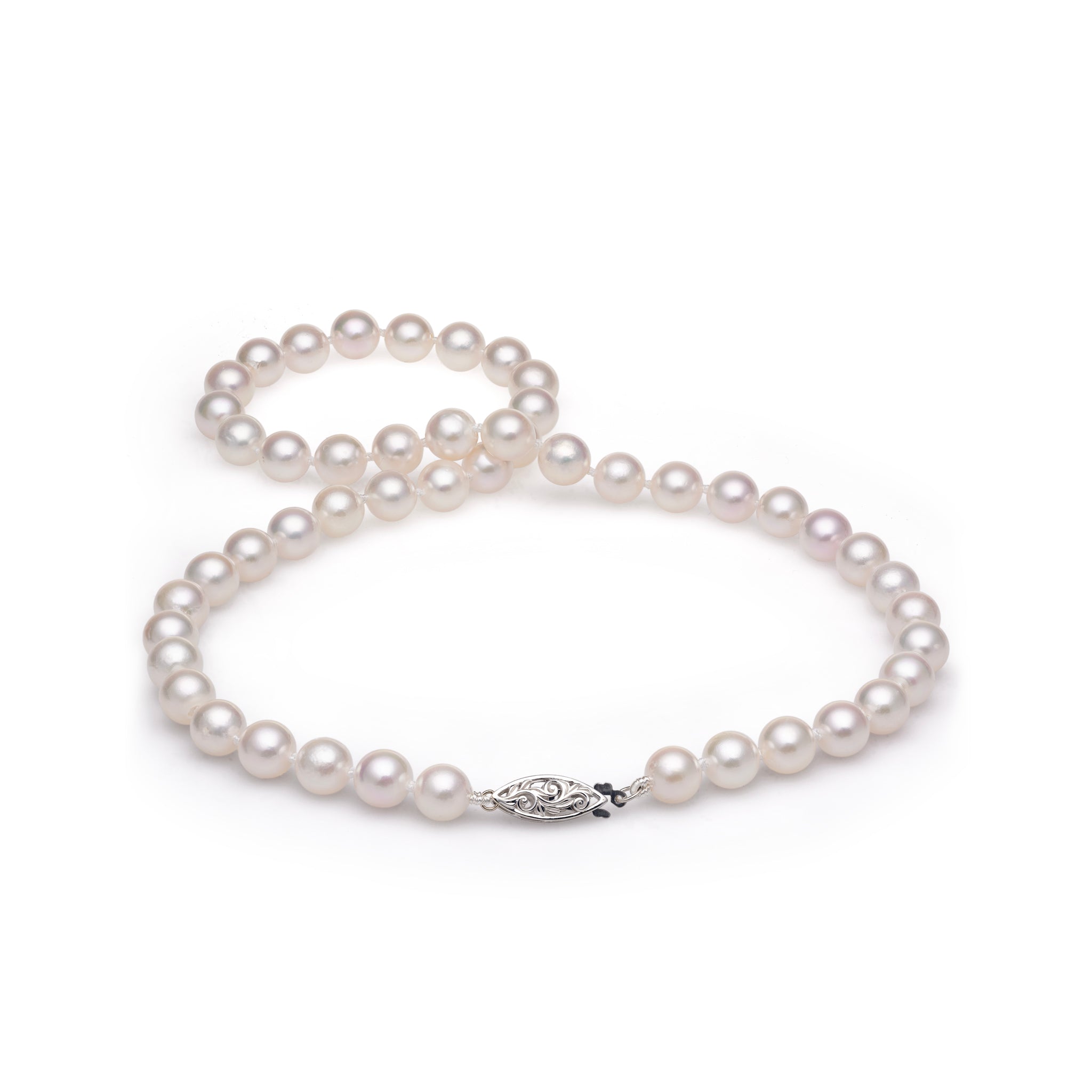 18-19" Akoya White Pearl Strand with White Gold Clasp - 8-8.5mm
