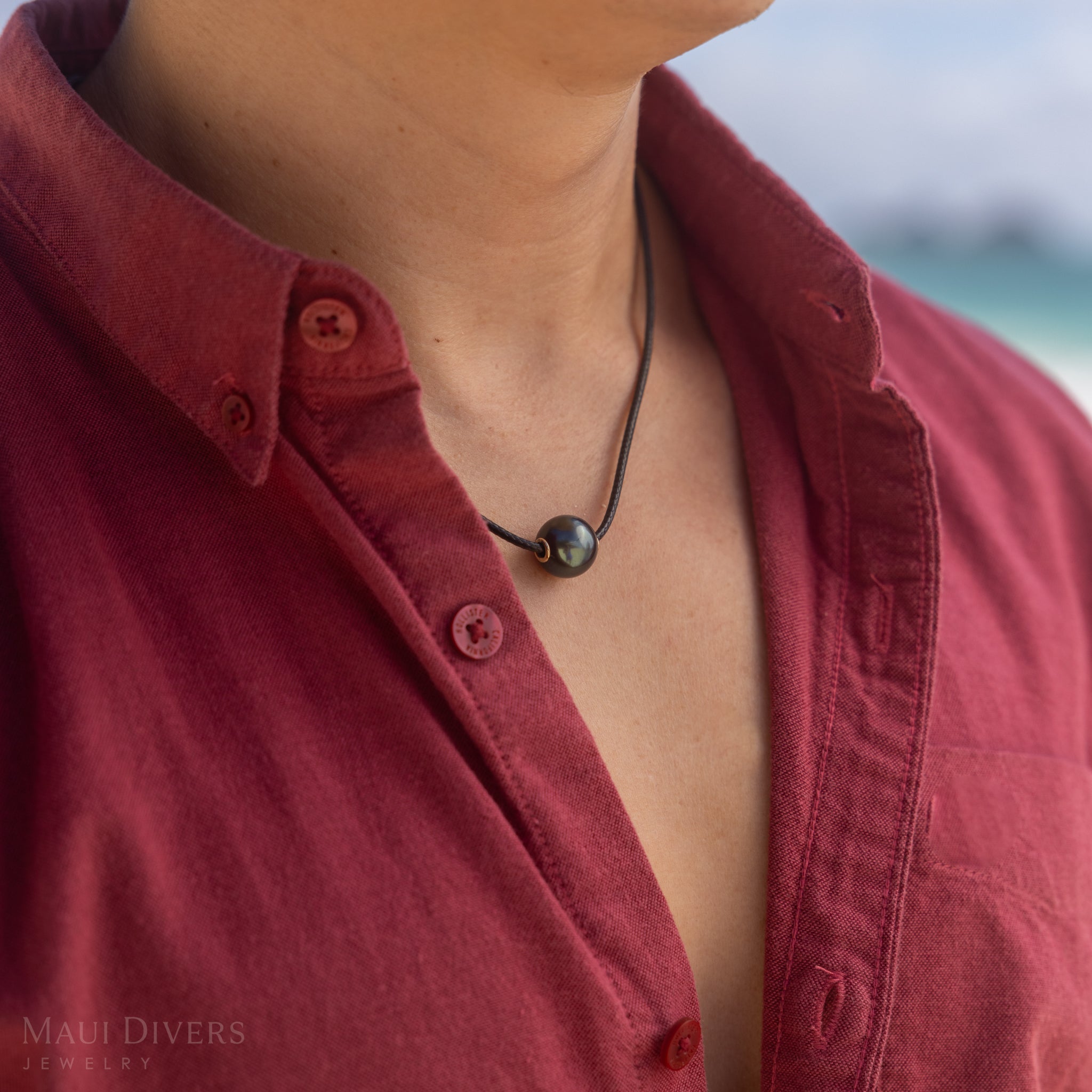 26" Adjustable Tahitian Black Pearl Black Cord Necklace