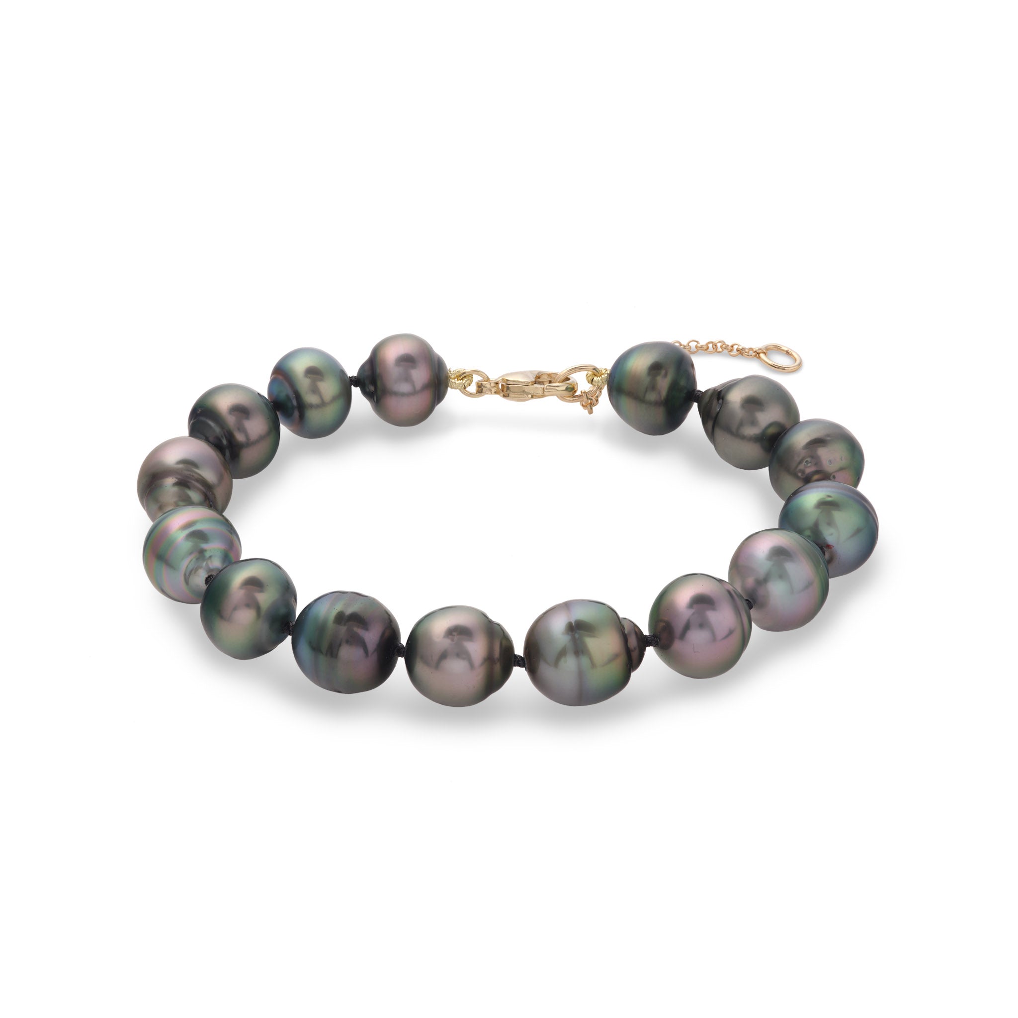 7.5-9" Adjustable Tahitian Black Pearl Bracelet in Gold - 10-12mm