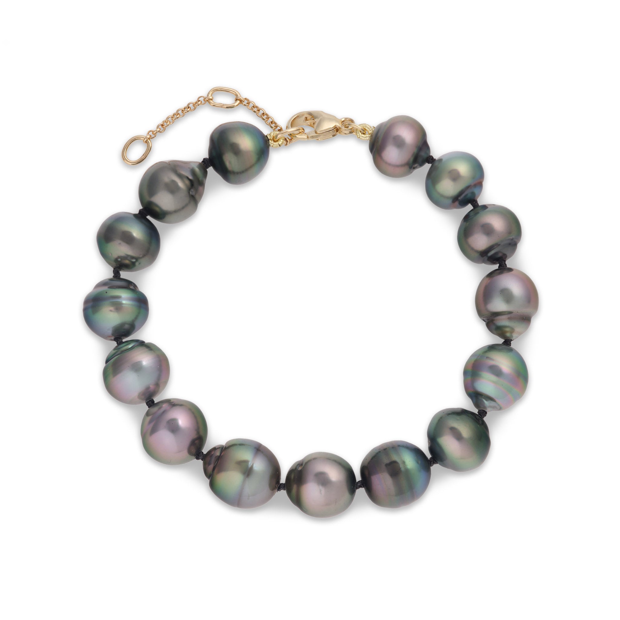 7.5-9" Adjustable Tahitian Black Pearl Bracelet in Gold - 10-12mm