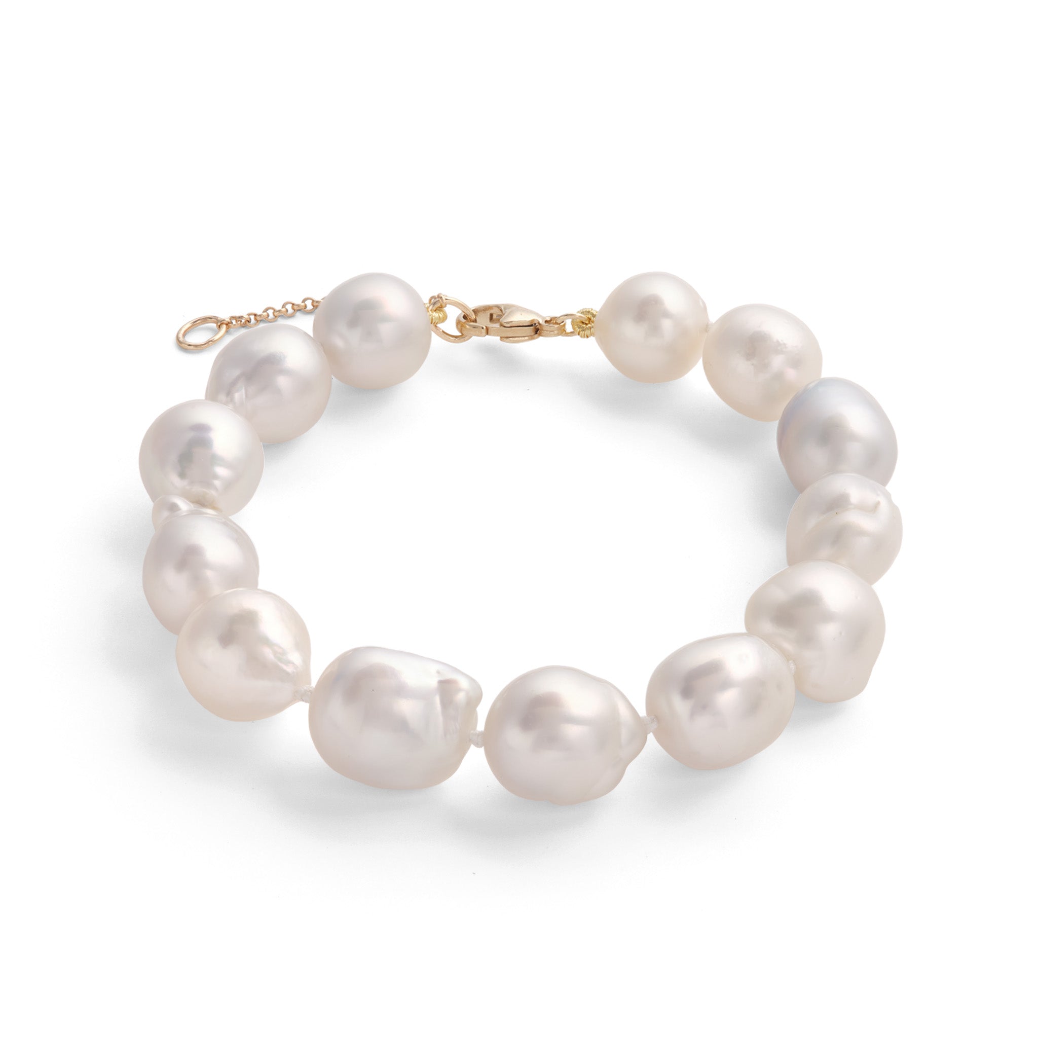 7.5-9" Adjustable South Sea Silver and White Pearl Bracelet in Gold - 9-13mm