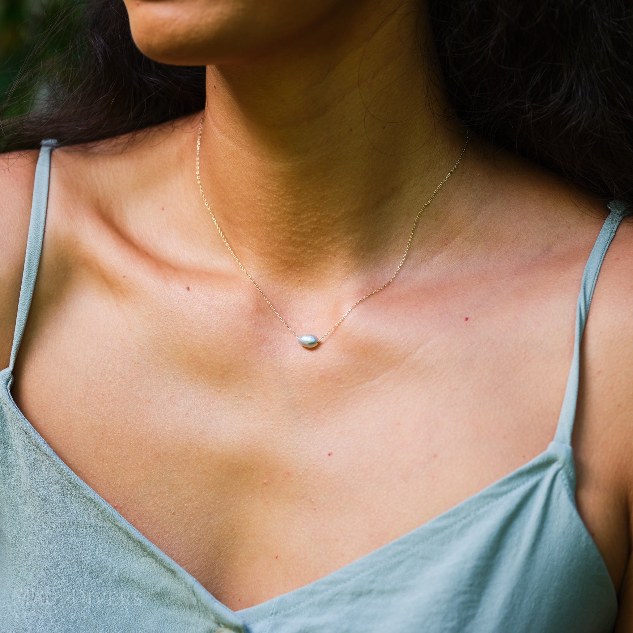 16-18" Adjustable Tahitian Black Keshi Pearl Necklace in Gold