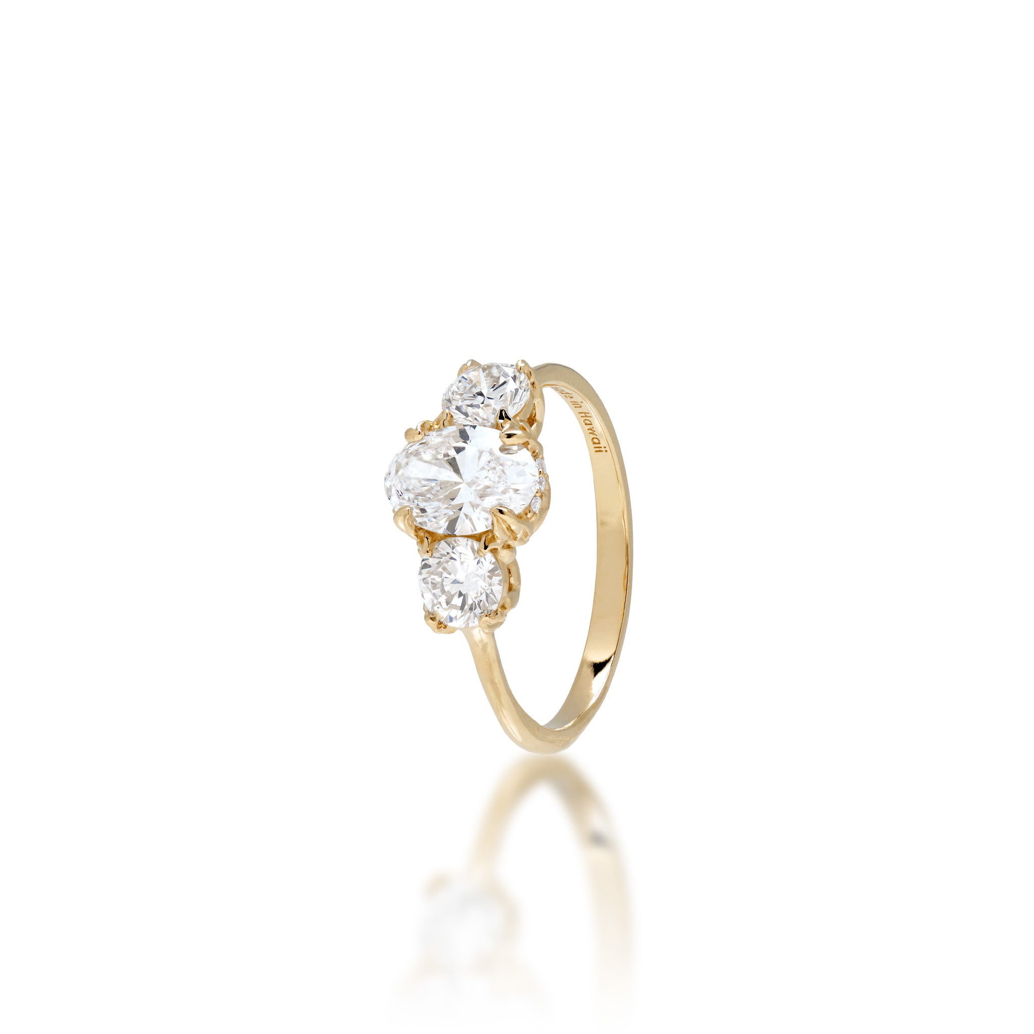Hidden Hawaiʻi Maile Three Stone Lab Grown Diamond Ring in 14k Yellow Gold