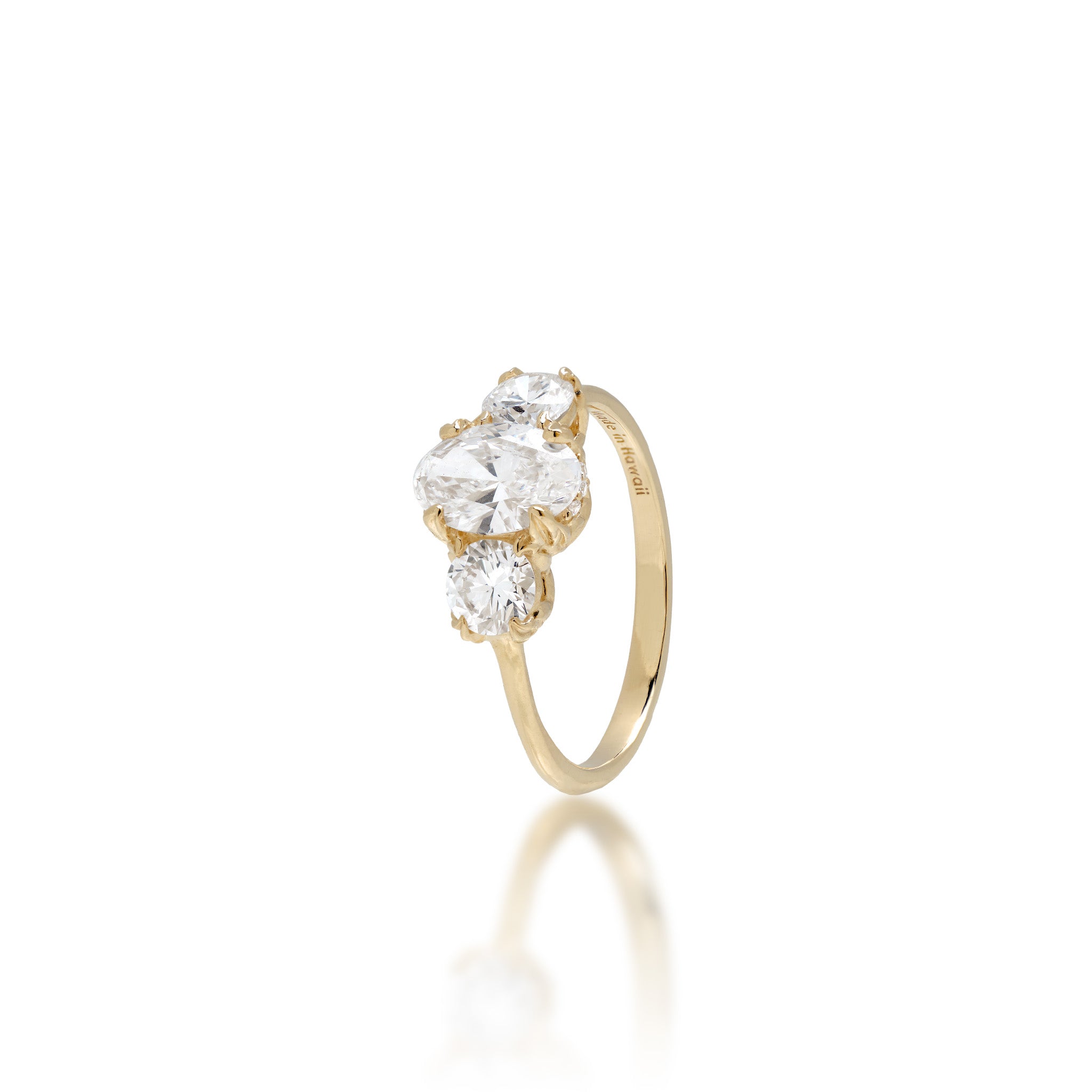 Hidden Hawaiʻi Maile Three Stone Lab Grown Diamond Ring in 14k Yellow Gold