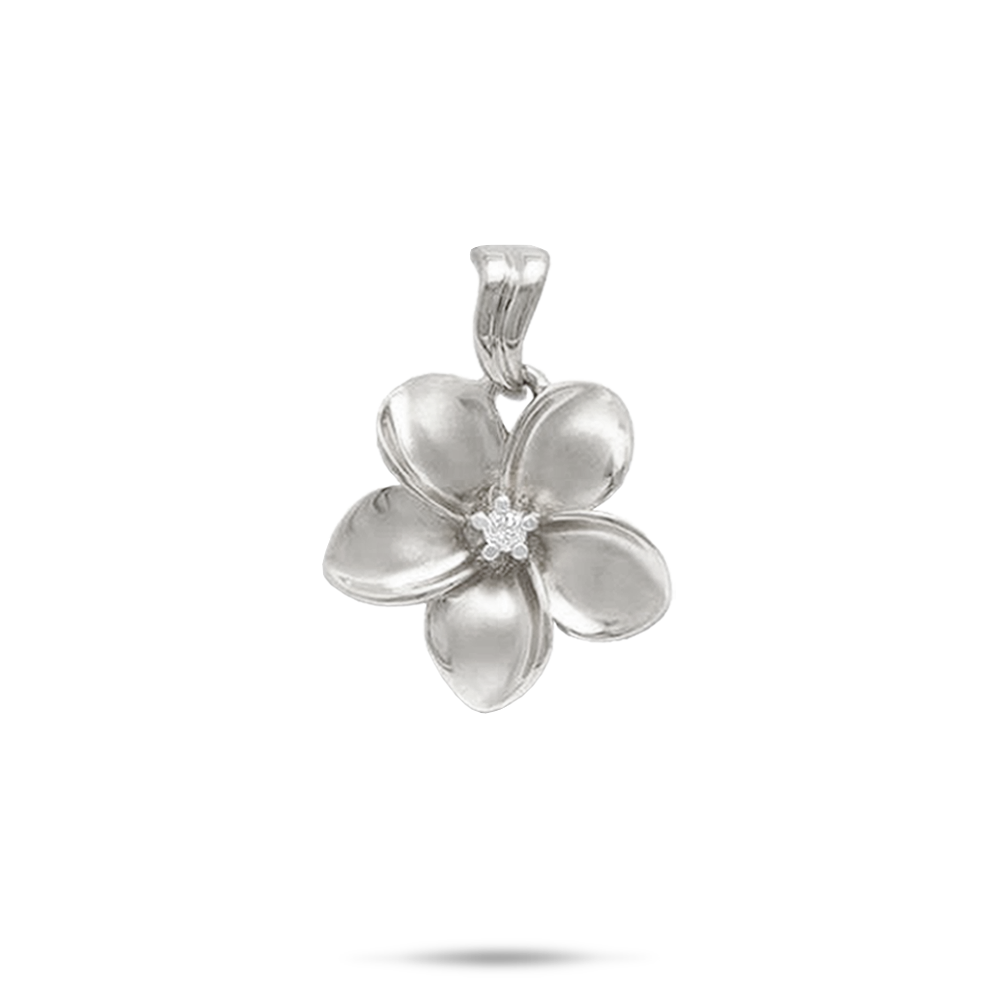 Plumeria Pendant in White Gold with Diamond - 18mm