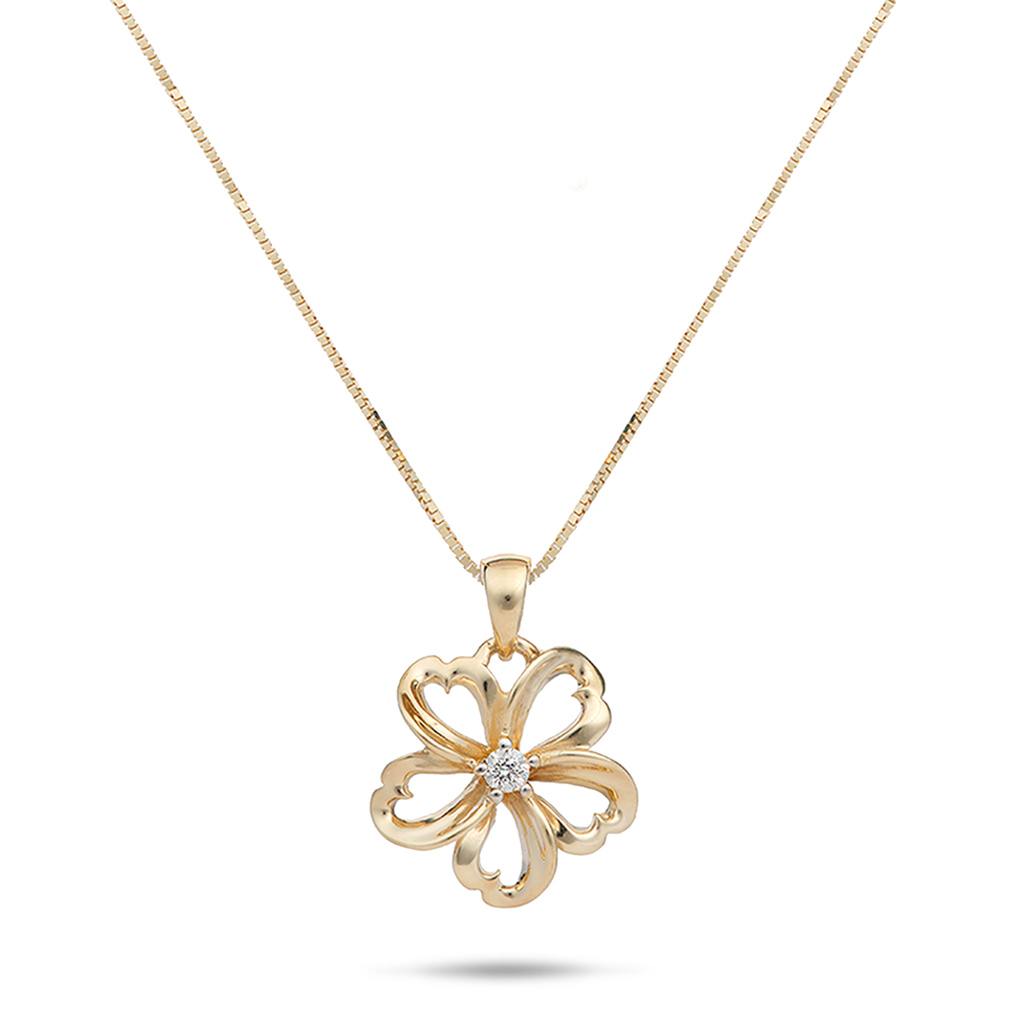 18" Plumeria Pendant Necklace in Gold with Diamond - 14mm