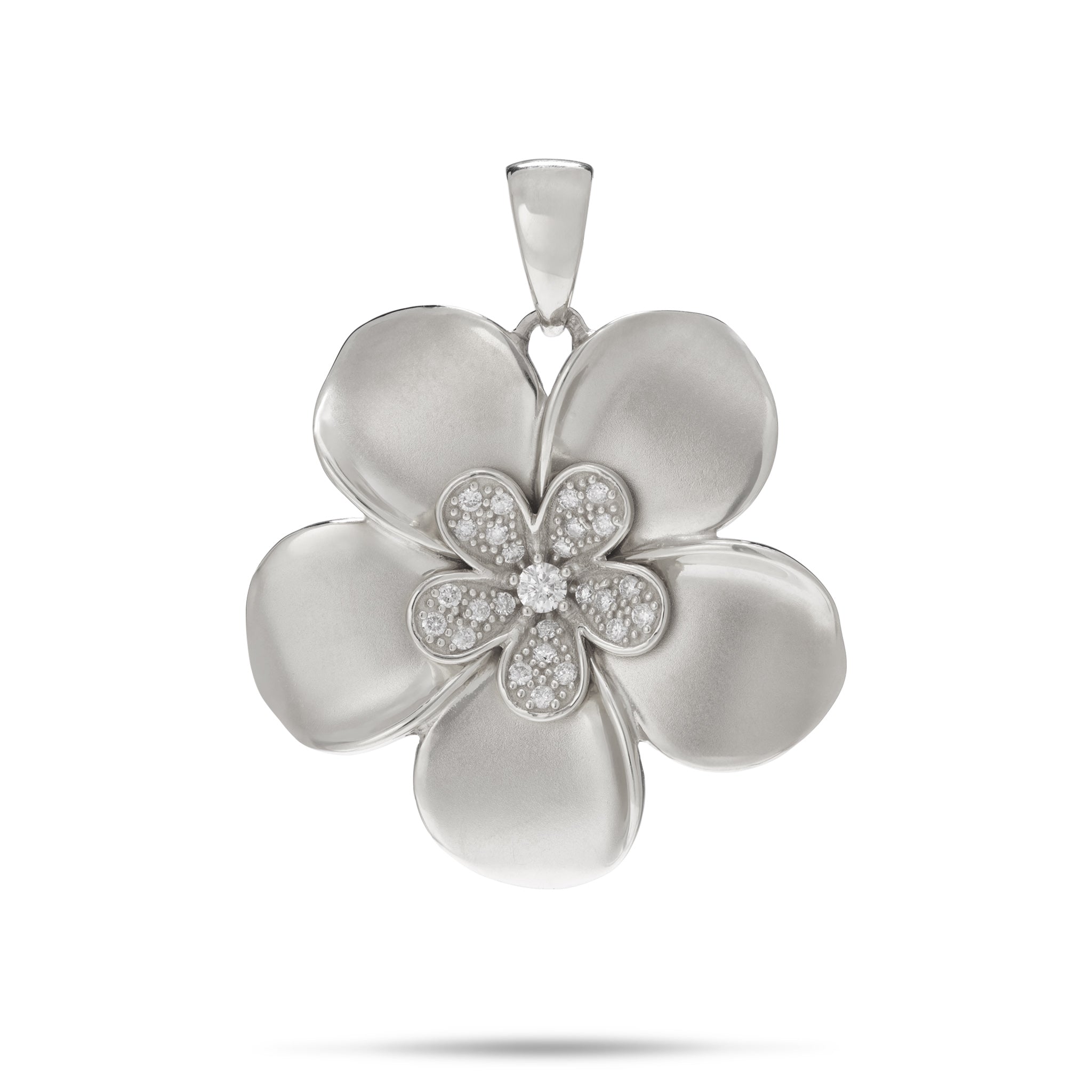 Plumeria Pendant in White Gold with Diamonds - 28mm