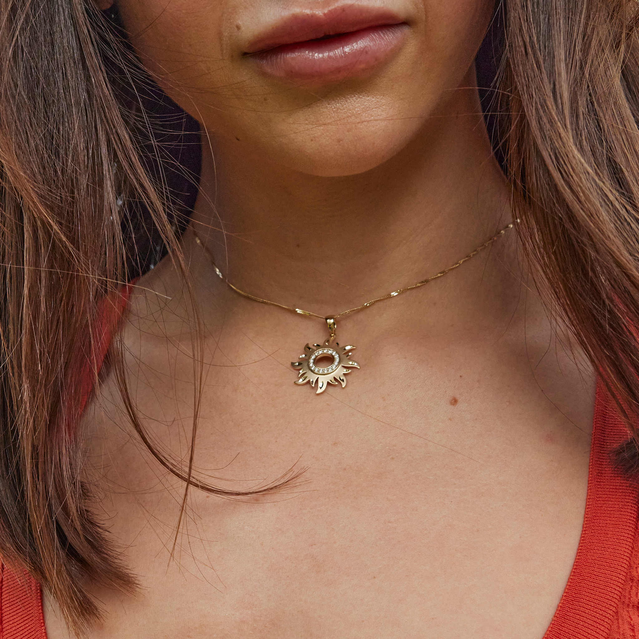 Sun Pendant in Gold with Diamonds - 24mm