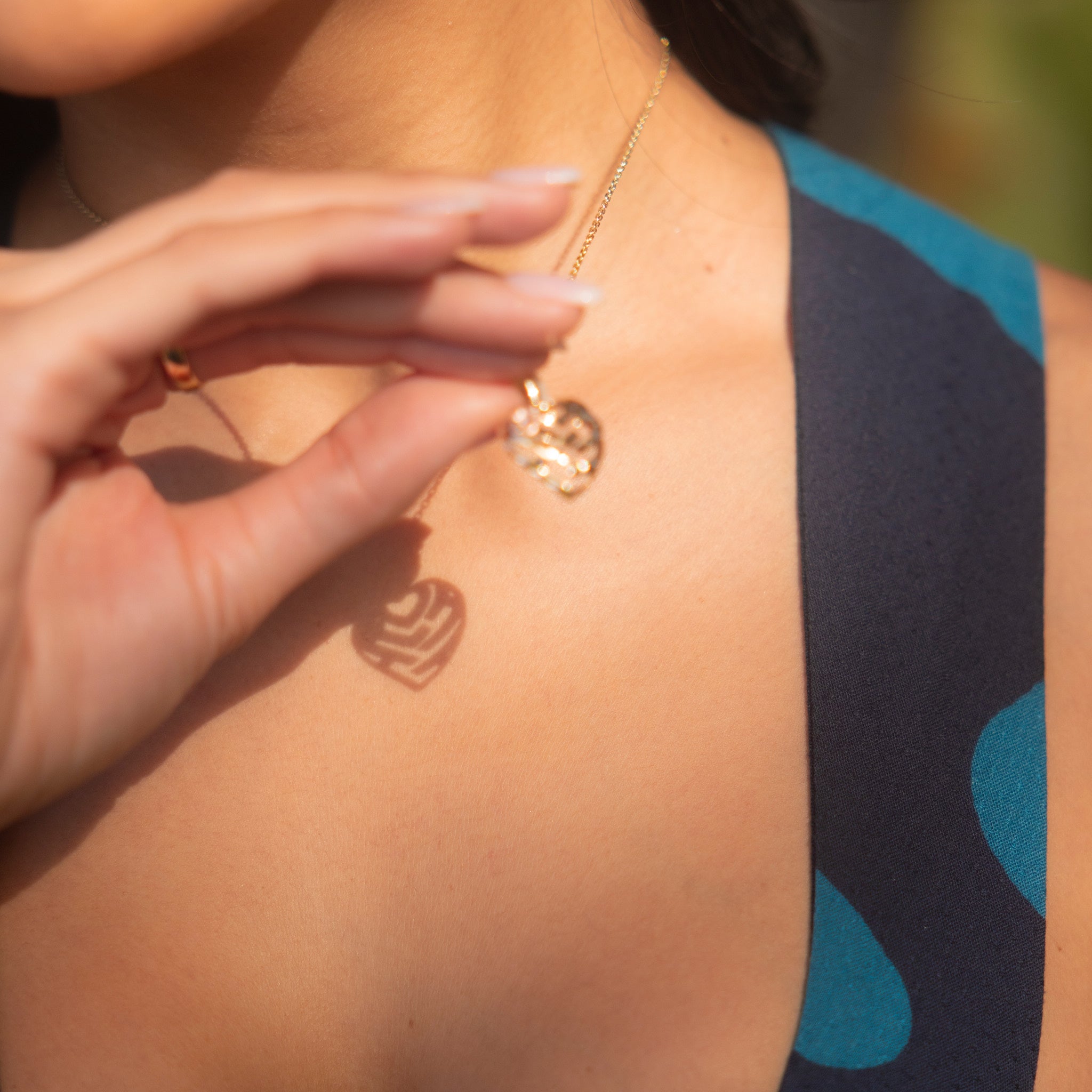 Aloha Heart Plumeria Pendant in Two Tone Gold with Diamond - 18mm