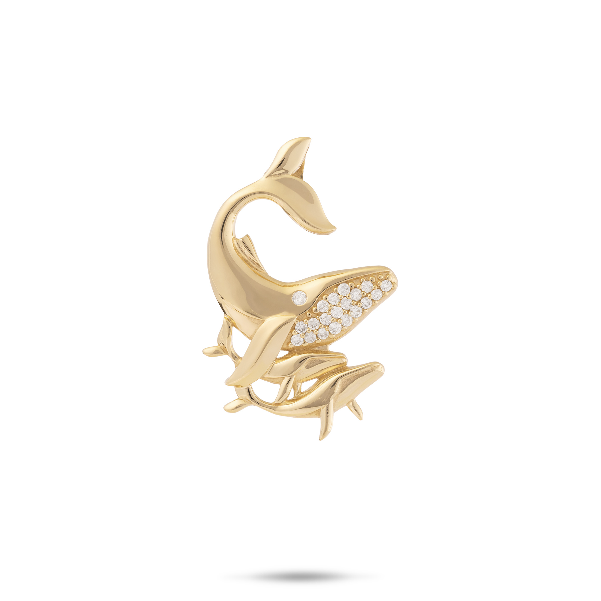 Ocean Dance Humpback Whale Mother & Babies Pendant in Gold with Diamonds - 25mm
