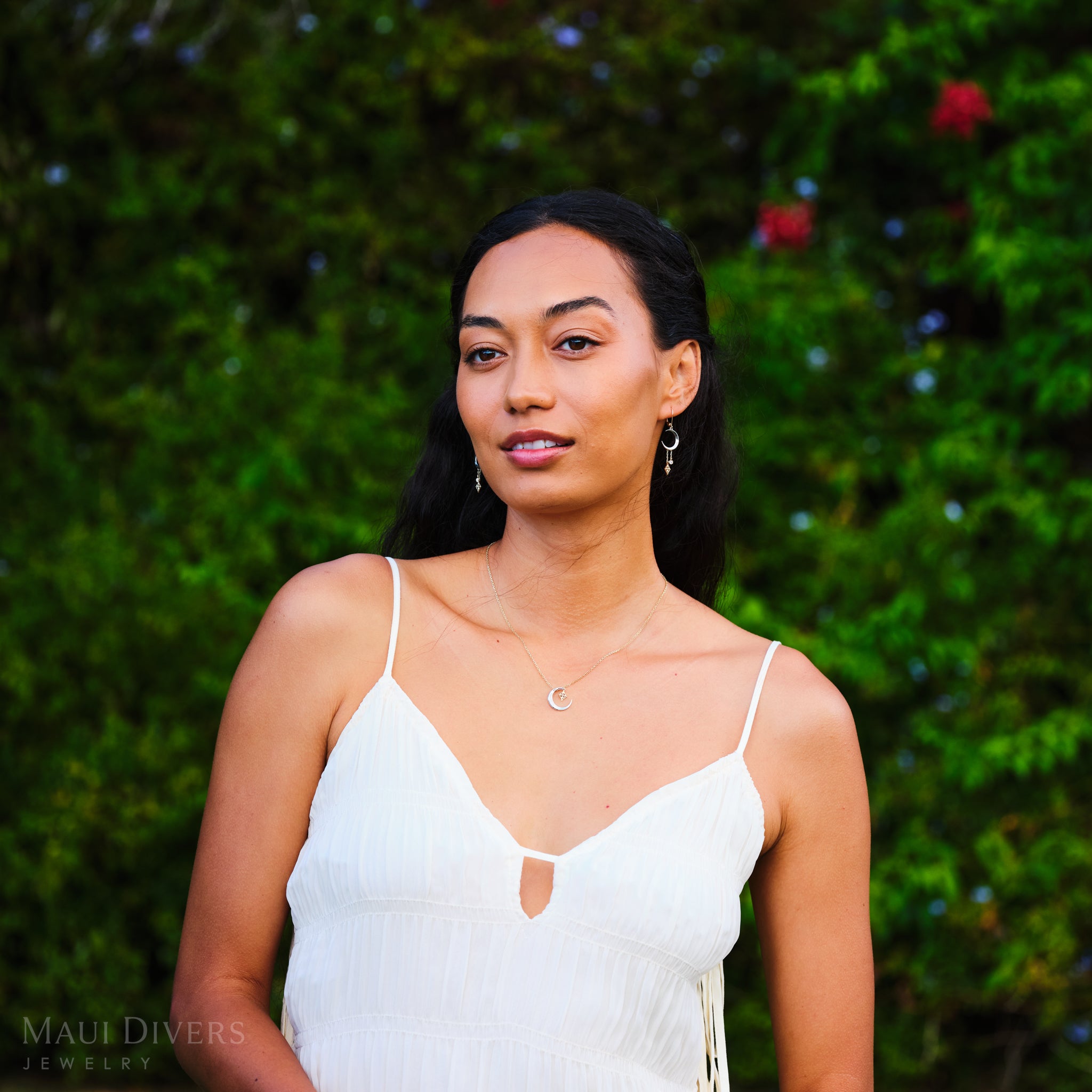 Hawaiian Quilted Star and Moon Pendant in Two Tone Gold with Diamond - 18mm