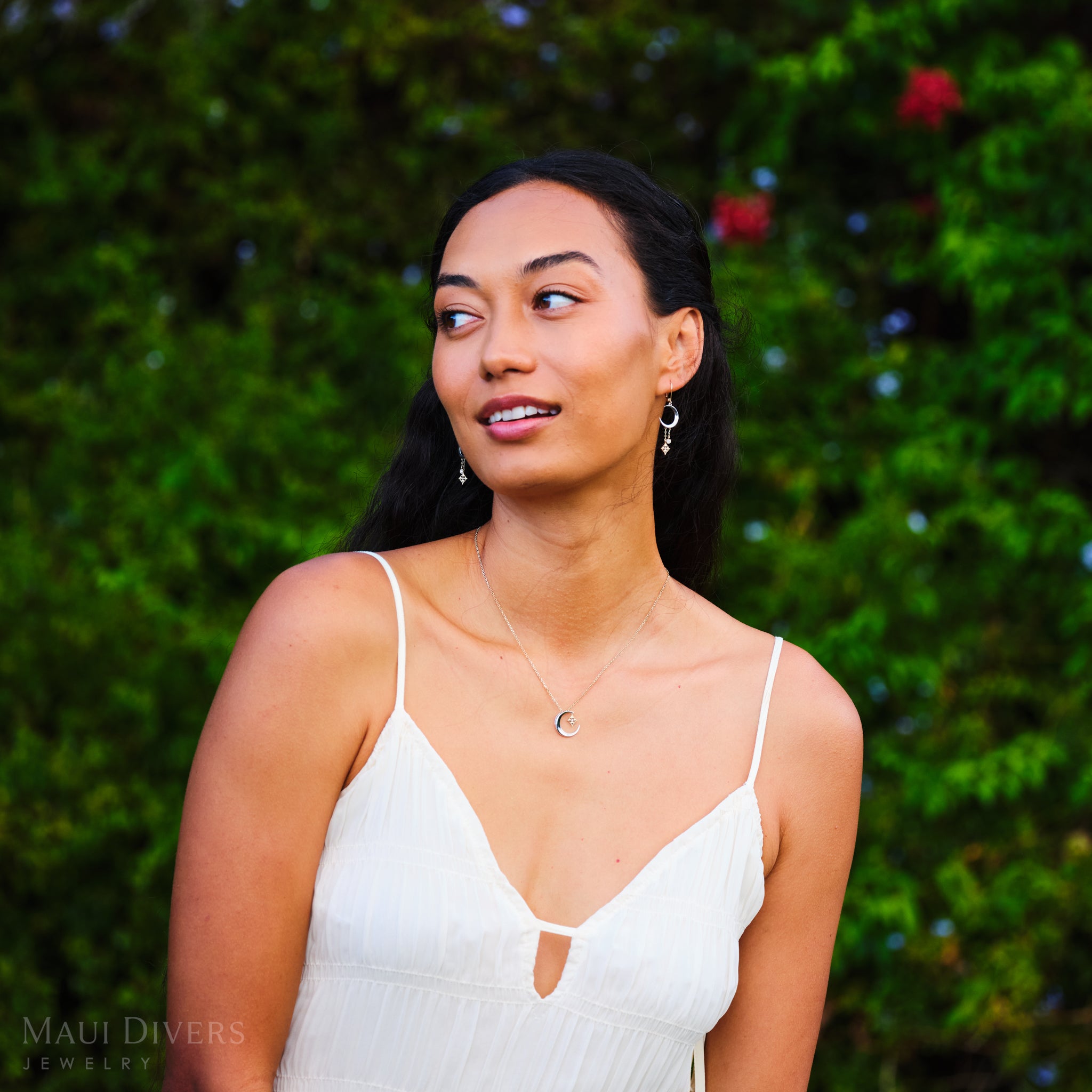 Hawaiian Quilted Star and Moon Earrings in Two Tone Gold with Diamonds - 35mm