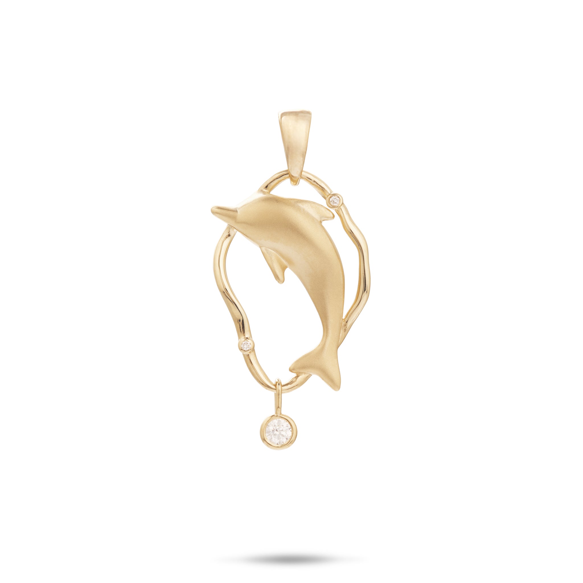 Bubble Dolphin Pendant in Gold with Diamonds - 25mm